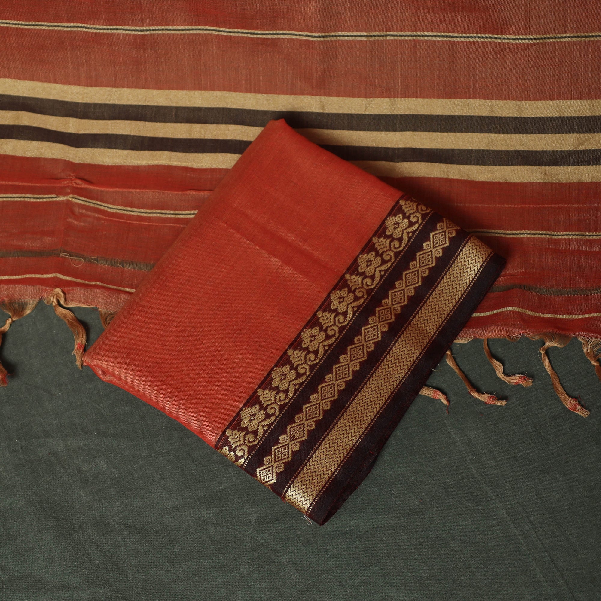 Red - Dharwad Woven Mercerised Cotton 3pc Unstitched Dress Material Suit Set 03 - Image 5