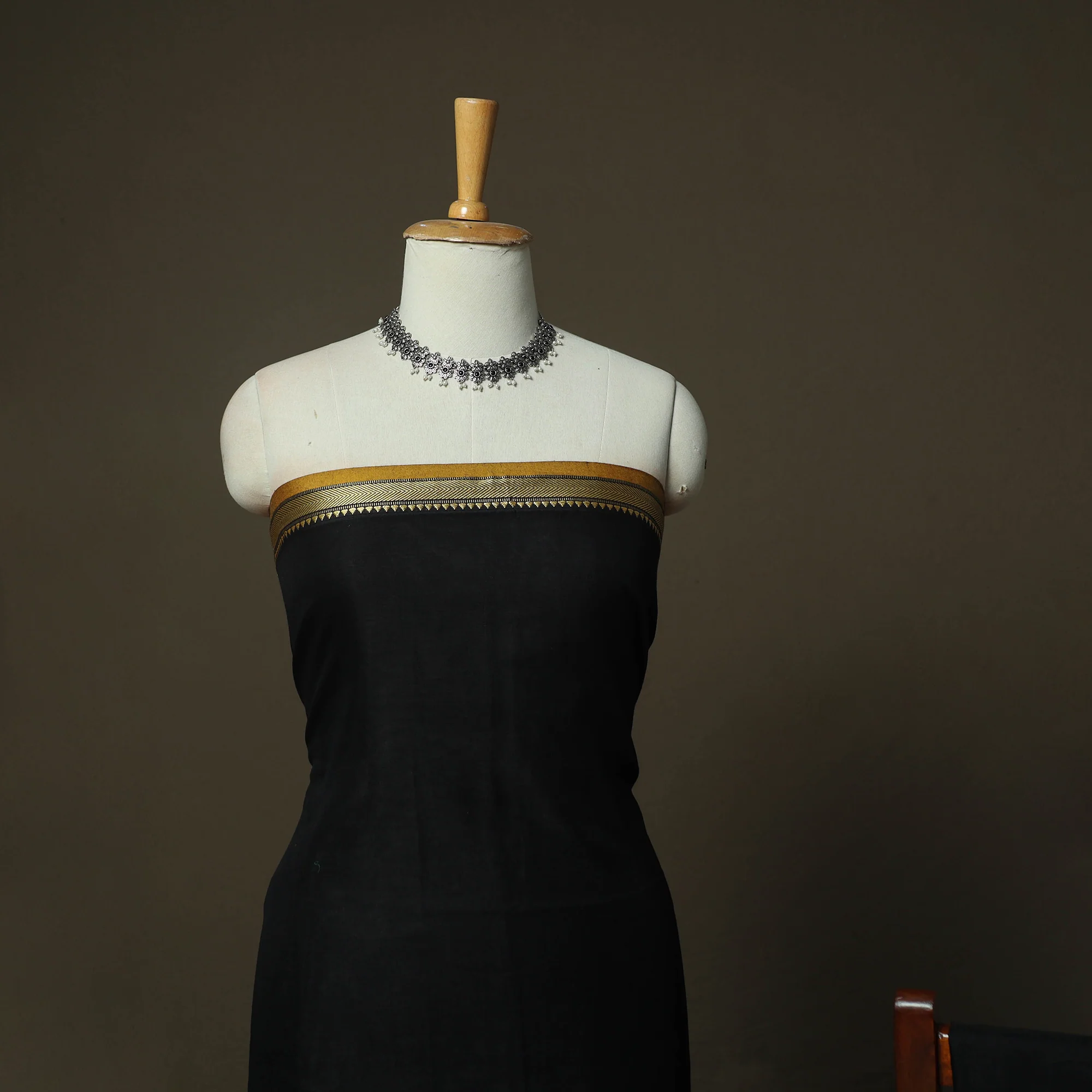 Black - Dharwad Woven Mercerised Cotton 3pc Unstitched Dress Material Suit Set 47 - Image 3