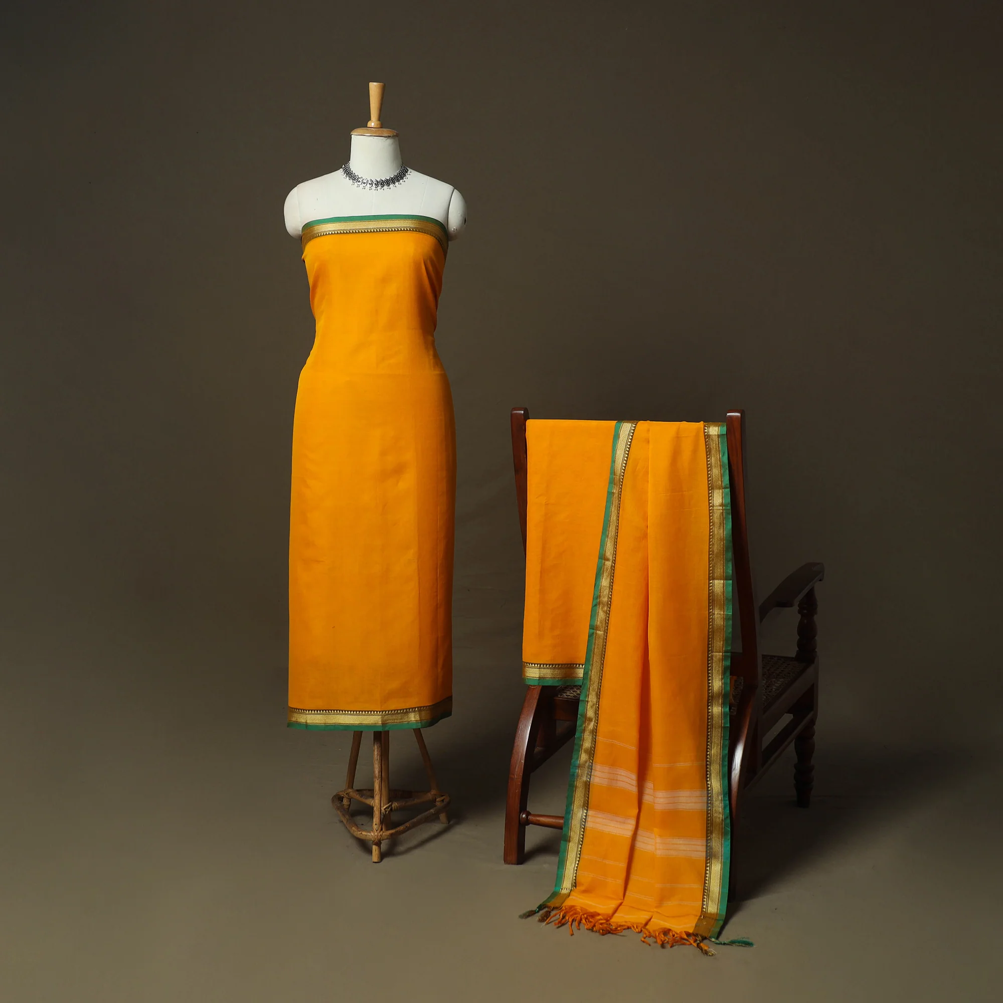Orange - Dharwad Woven Mercerised Cotton 3pc Unstitched Dress Material Suit Set 56 - Image 2