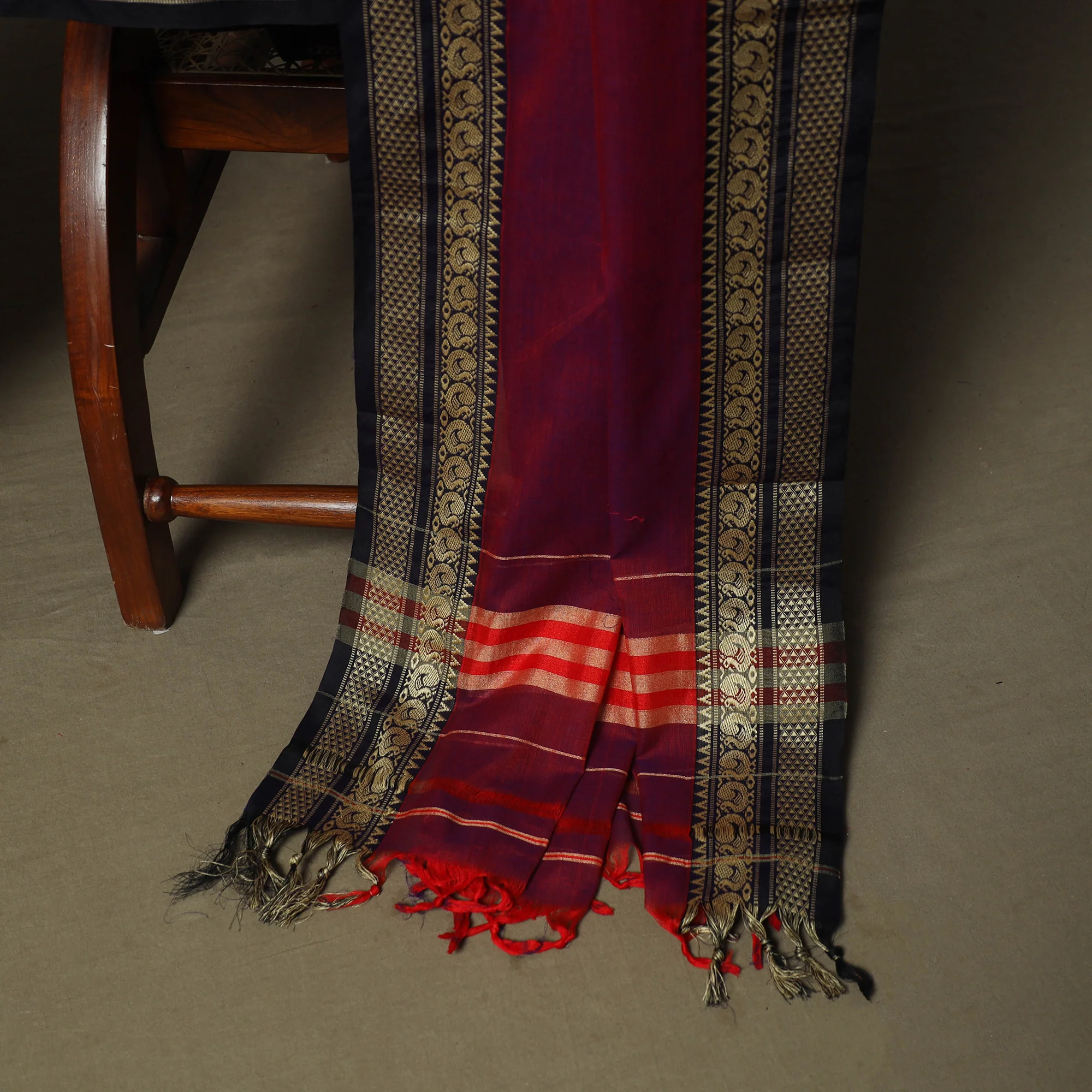 Red - Dharwad Woven Mercerised Cotton 3pc Unstitched Dress Material Suit Set 61 - Image 4