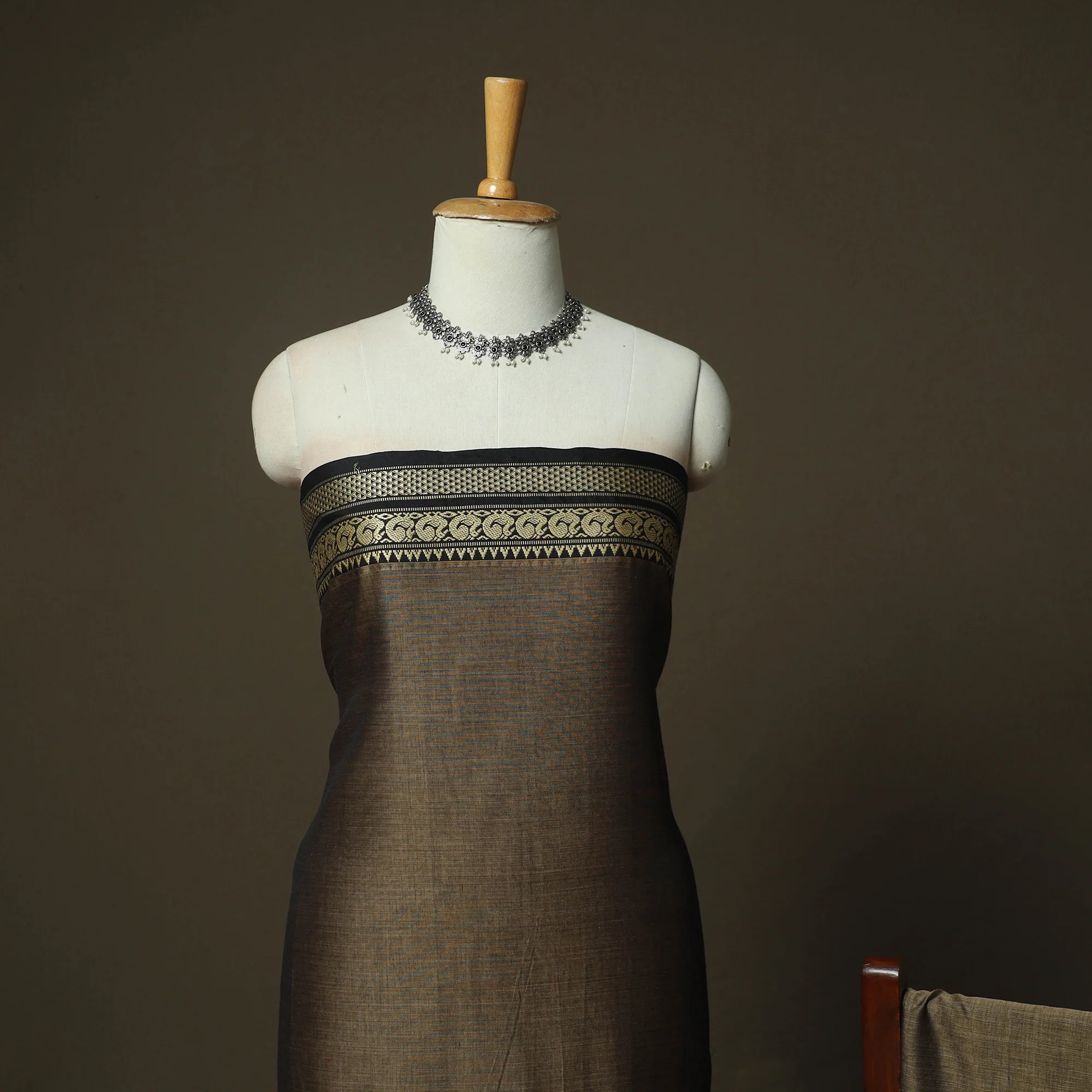 Brown - Dharwad Woven Mercerised Cotton 3pc Unstitched Dress Material Suit Set 64 - Image 3