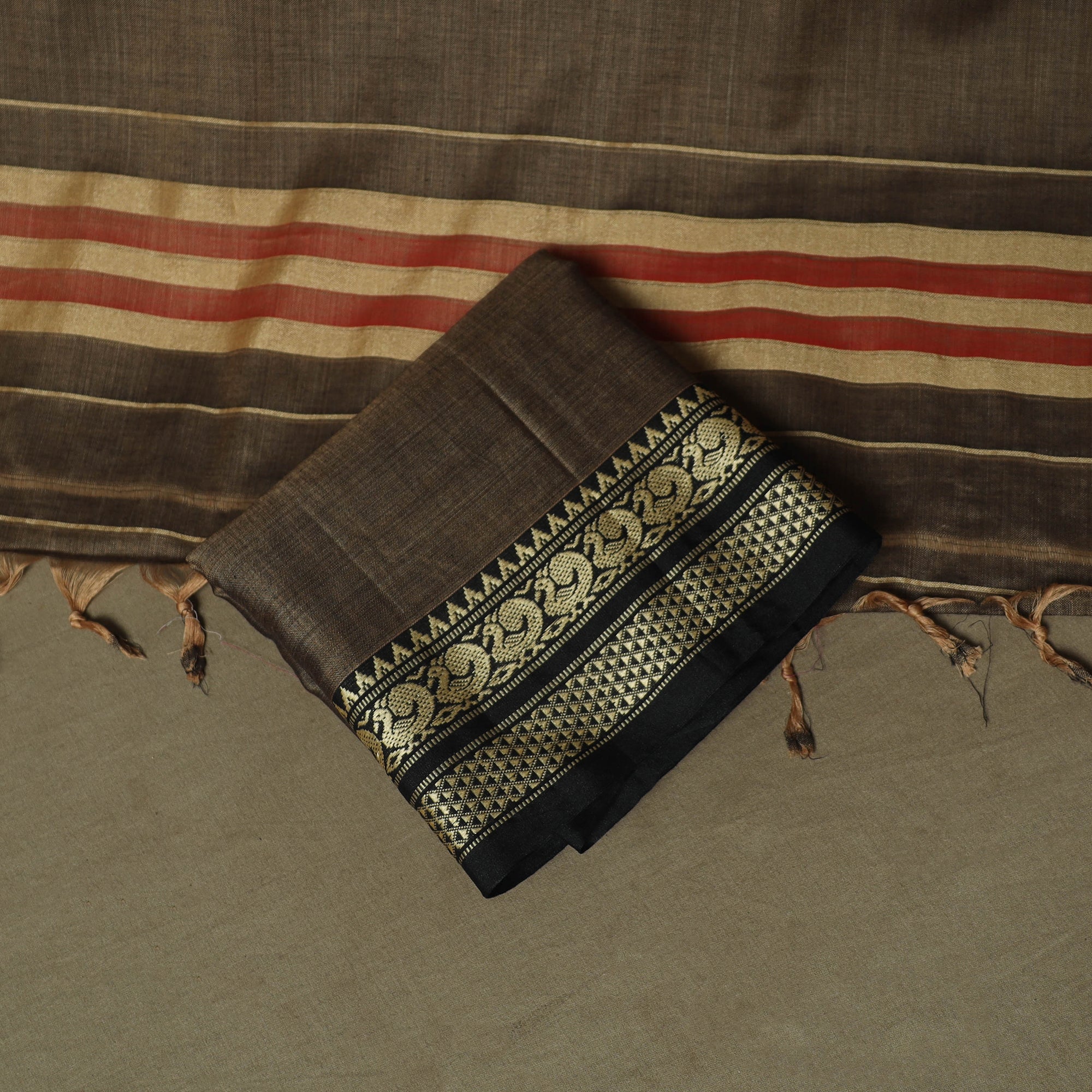 Brown - Dharwad Woven Mercerised Cotton 3pc Unstitched Dress Material Suit Set 64 - Image 5