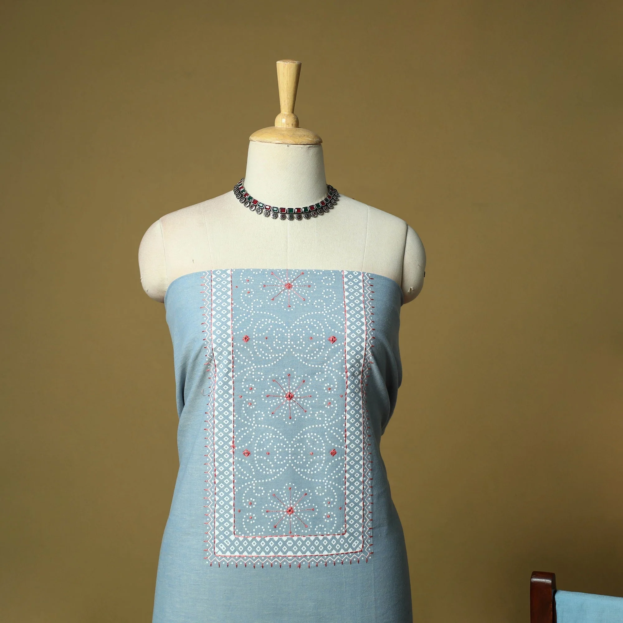 Blue - Embroidered Cotton Printed 3pc Unstitched Dress Material 84 - Image 3