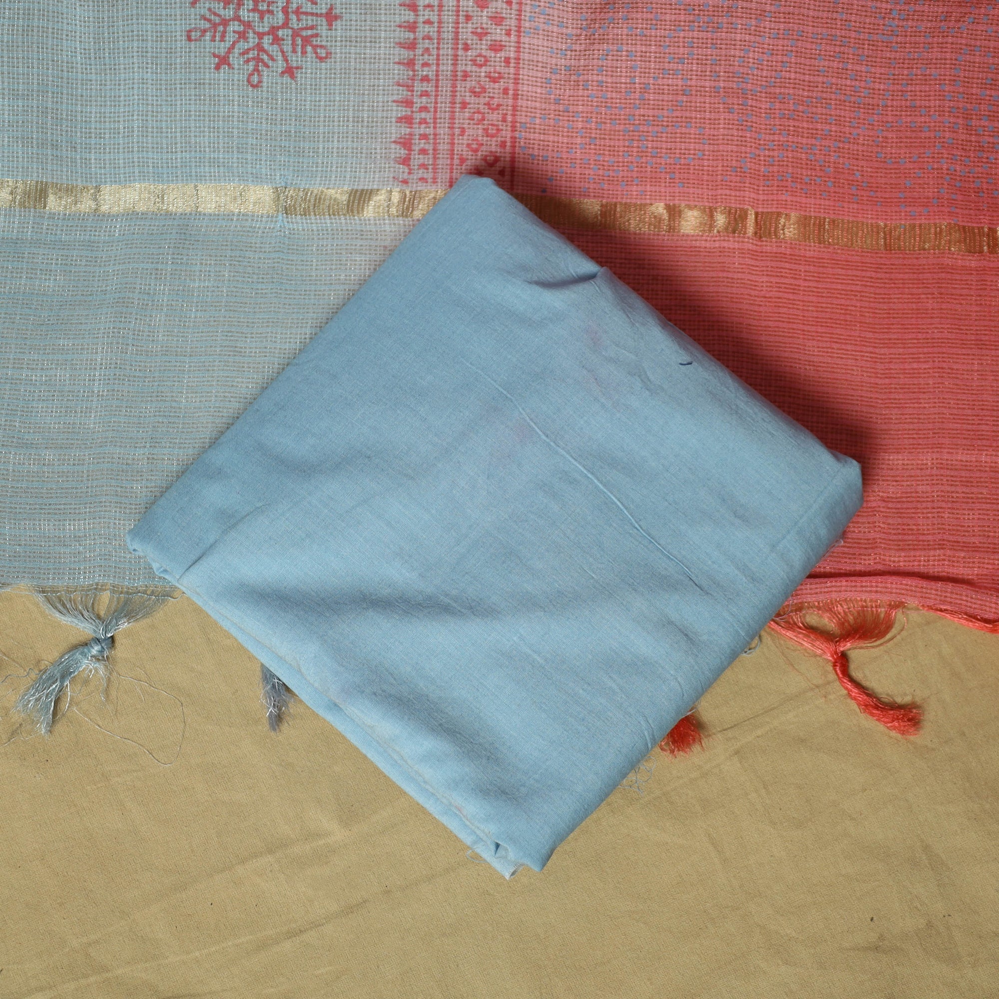 Blue - Embroidered Cotton Printed 3pc Unstitched Dress Material 84 - Image 5