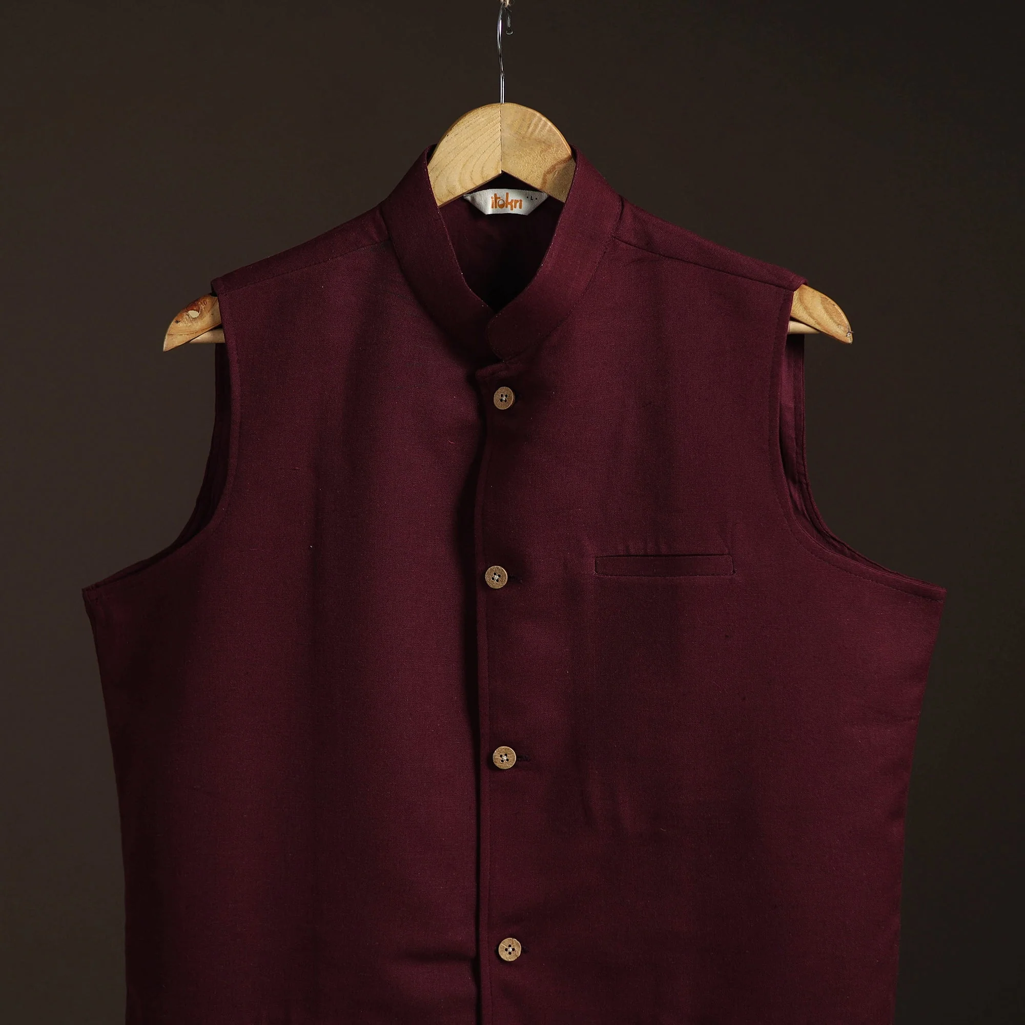 Maroon - Flex Cotton Men Plain Nehru Jacket 04 - Image 2