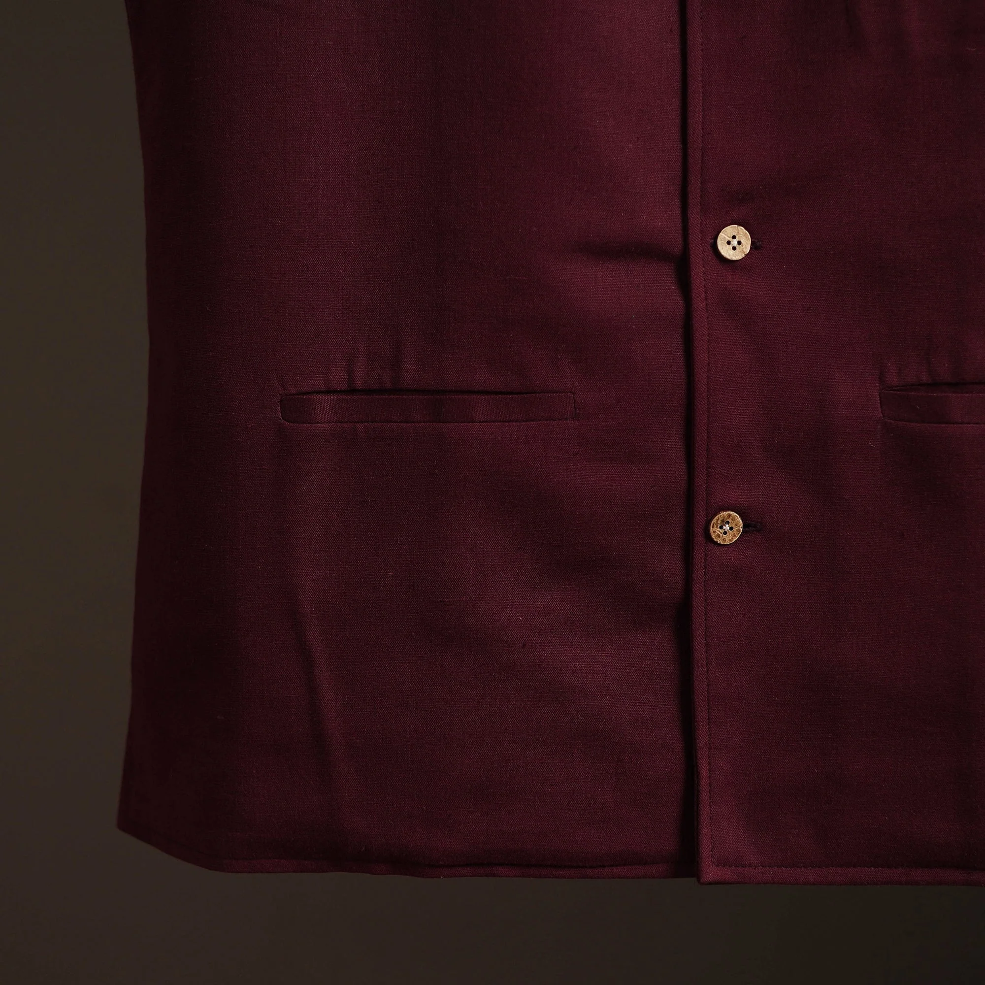 Maroon - Flex Cotton Men Plain Nehru Jacket 04 - Image 3