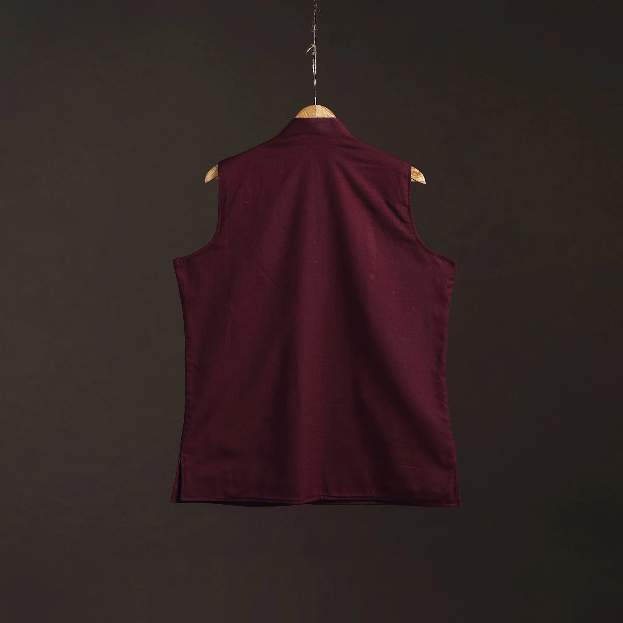 Maroon - Flex Cotton Men Plain Nehru Jacket 04 - Image 5