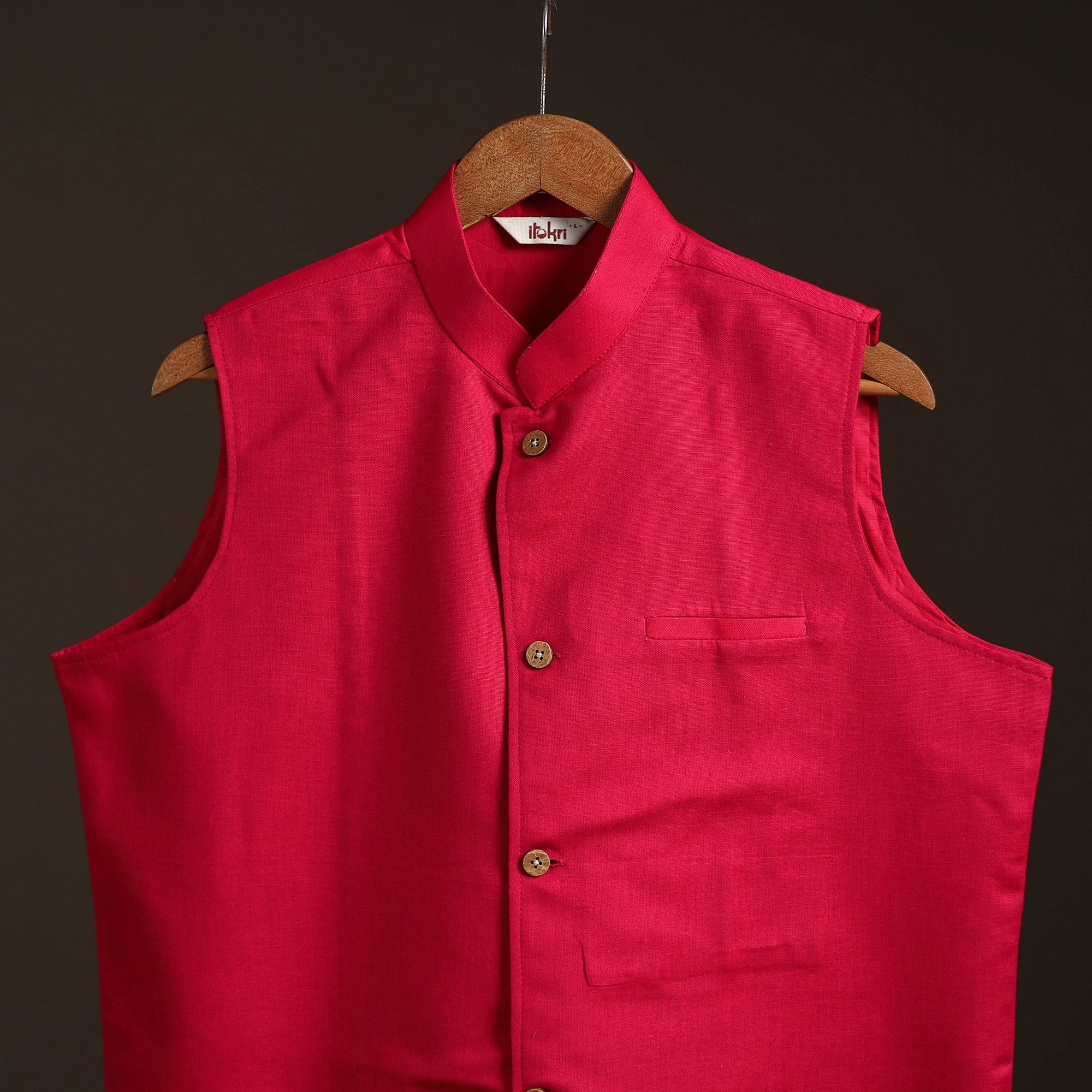 Pink - Flex Cotton Men Plain Nehru Jacket 05 - Image 2
