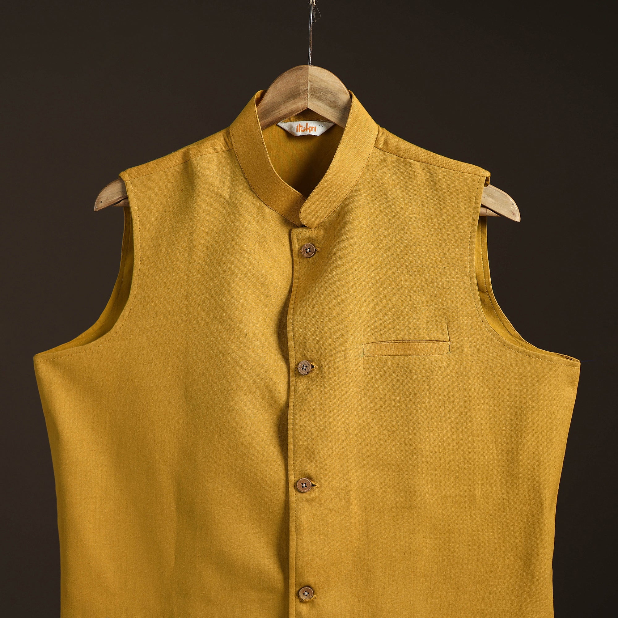 Yellow - Flex Cotton Men Plain Nehru Jacket 06 - Image 2