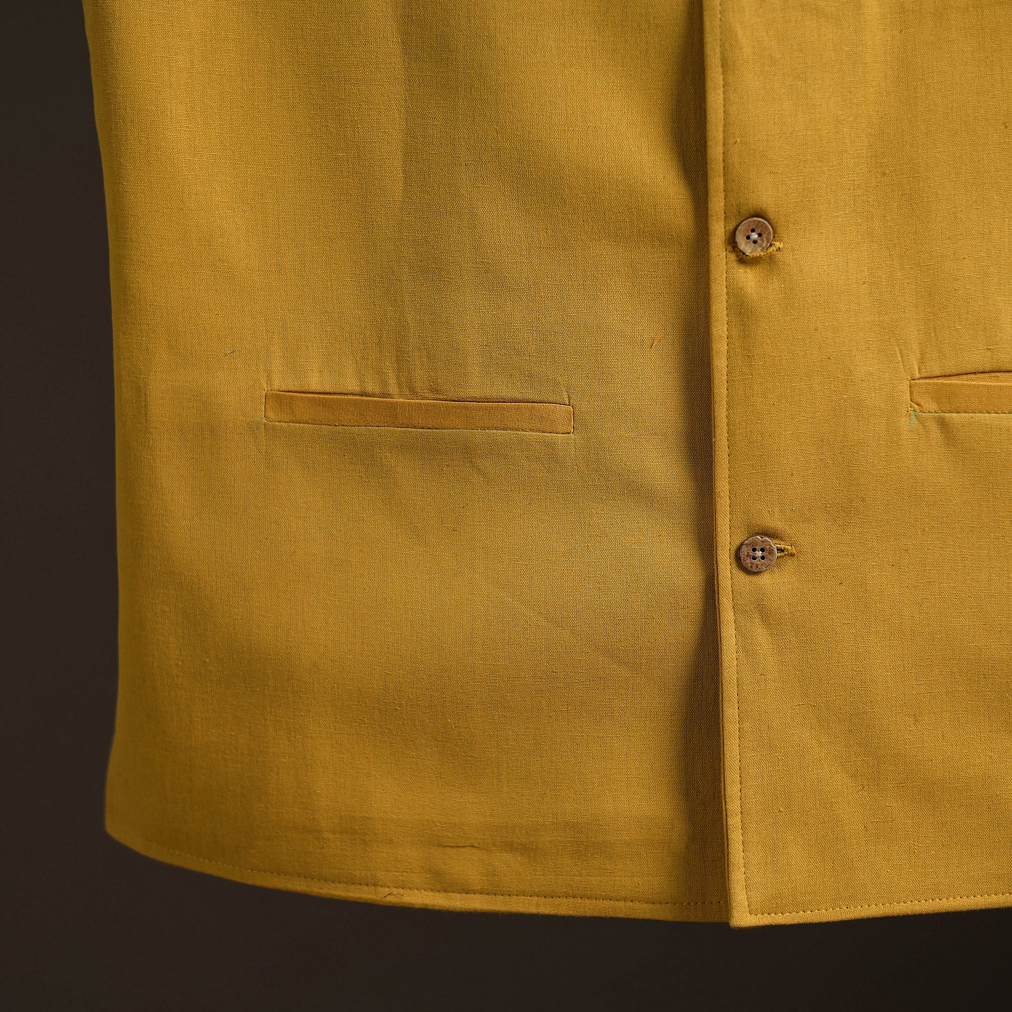 Yellow - Flex Cotton Men Plain Nehru Jacket 06 - Image 3