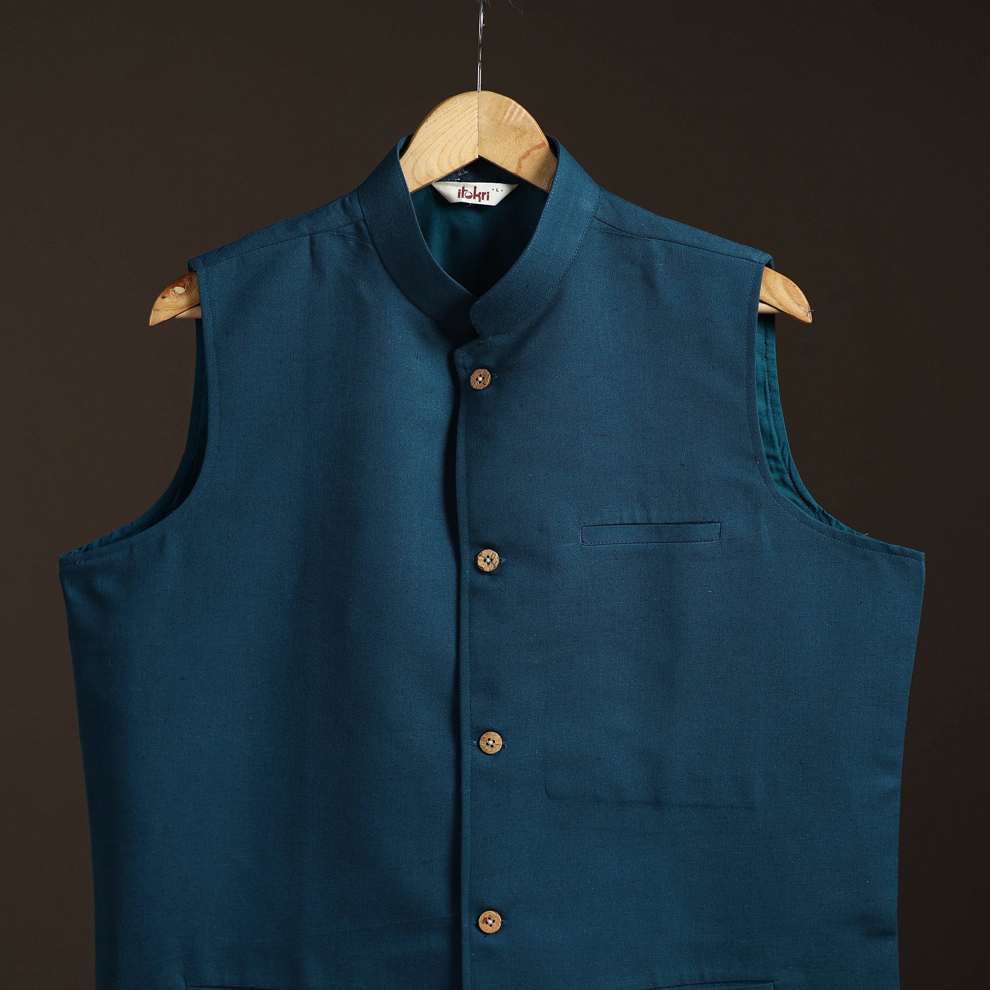 Blue - Flex Cotton Men Plain Nehru Jacket 07 - Image 2