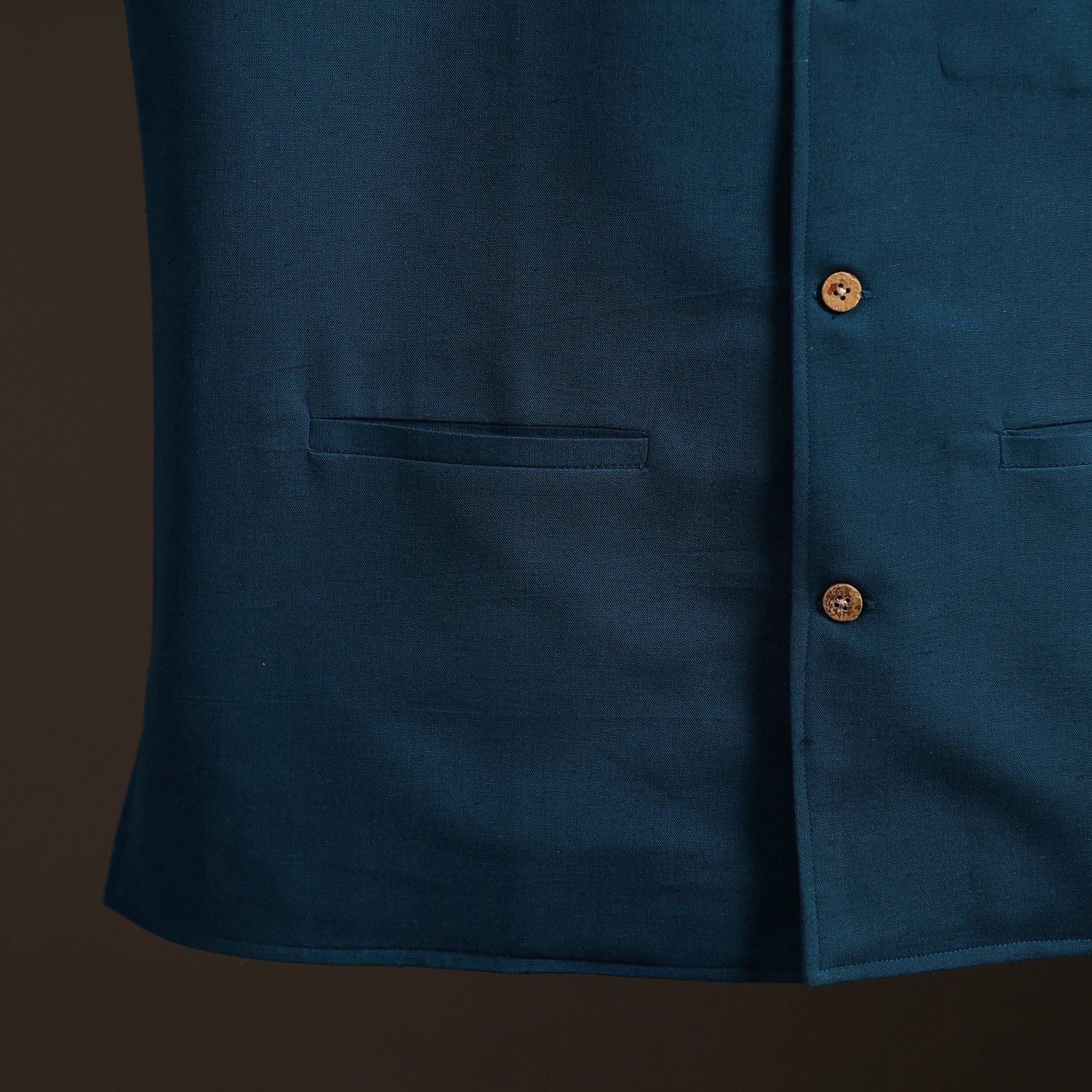 Blue - Flex Cotton Men Plain Nehru Jacket 07 - Image 3