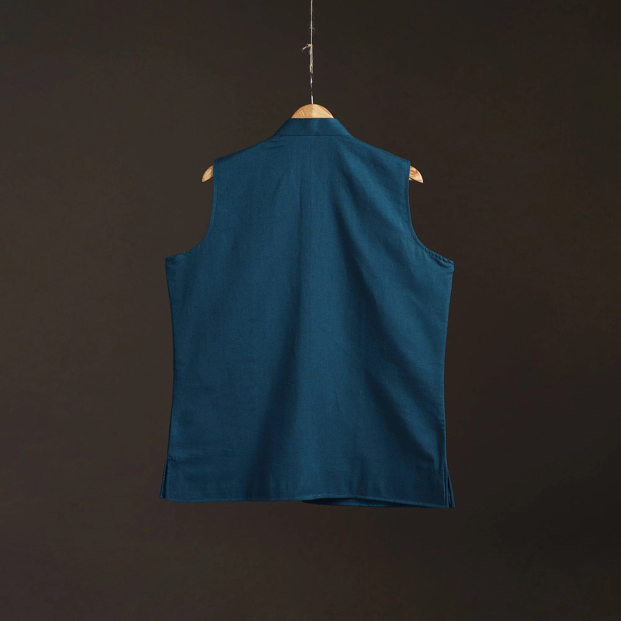 Blue - Flex Cotton Men Plain Nehru Jacket 07 - Image 5