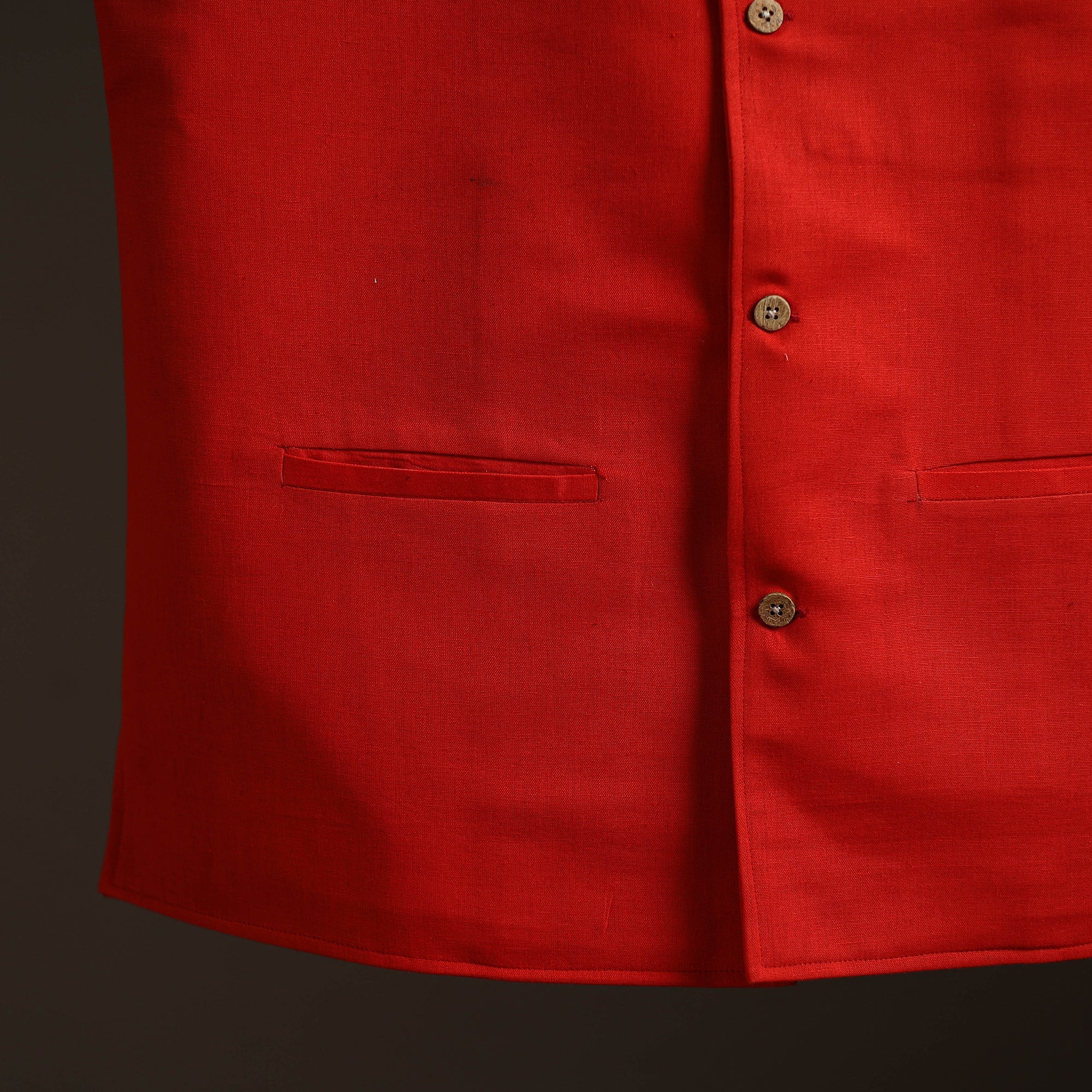 Red - Flex Cotton Men Plain Nehru Jacket 09 - Image 3