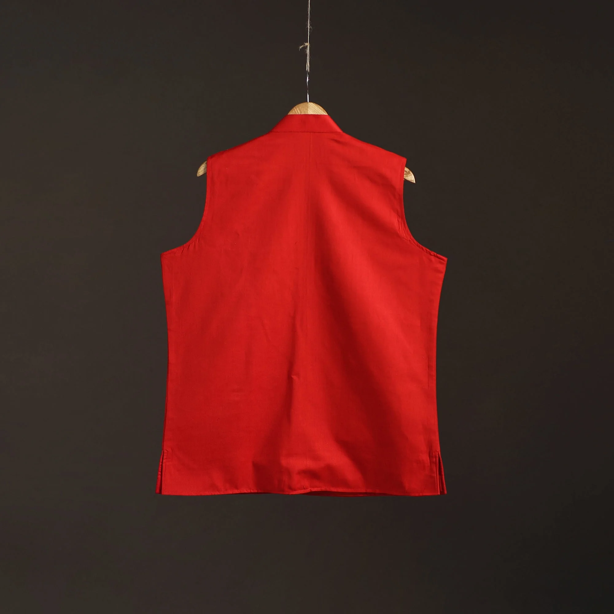 Red - Flex Cotton Men Plain Nehru Jacket 09 - Image 5