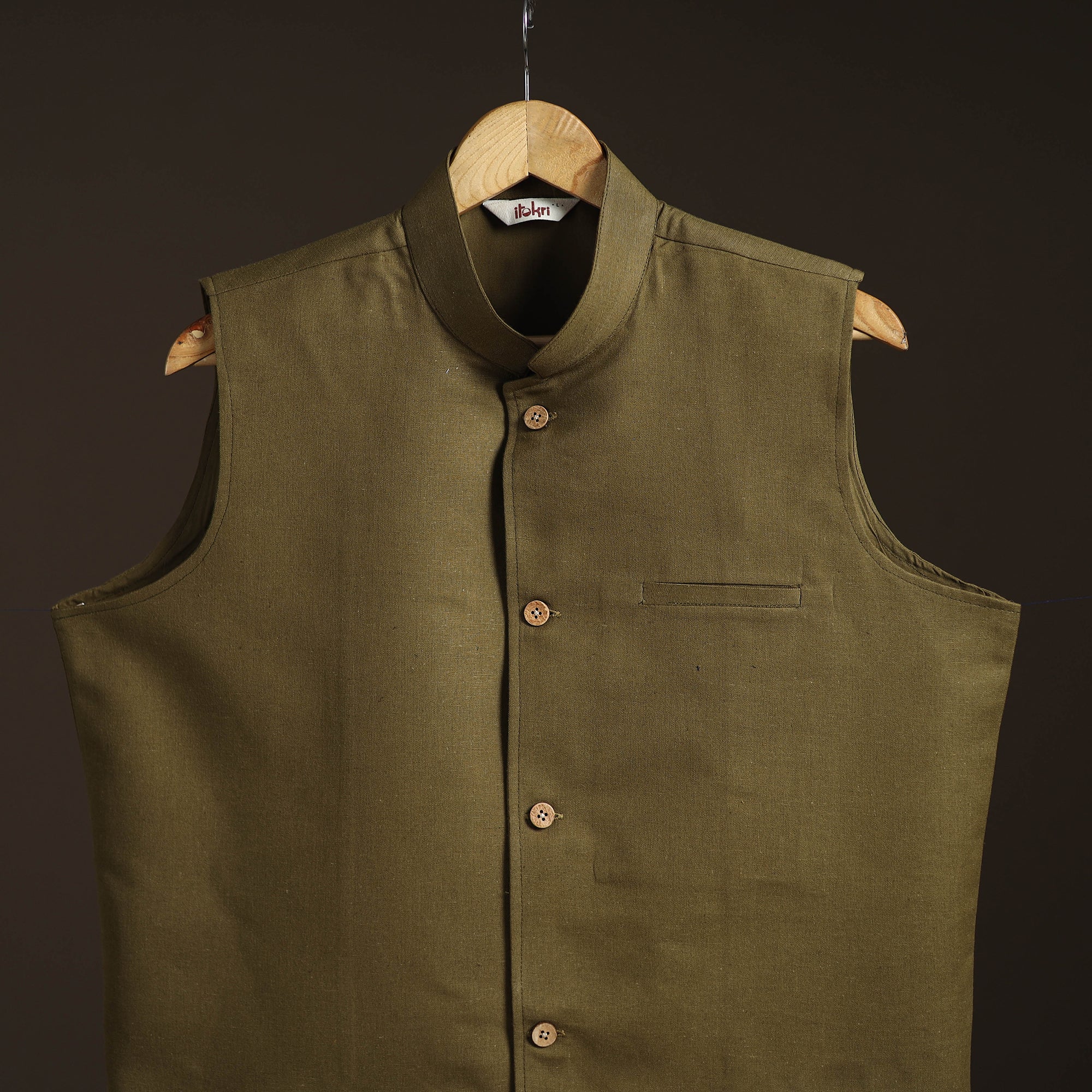 Green - Flex Cotton Men Plain Nehru Jacket 12 - Image 2