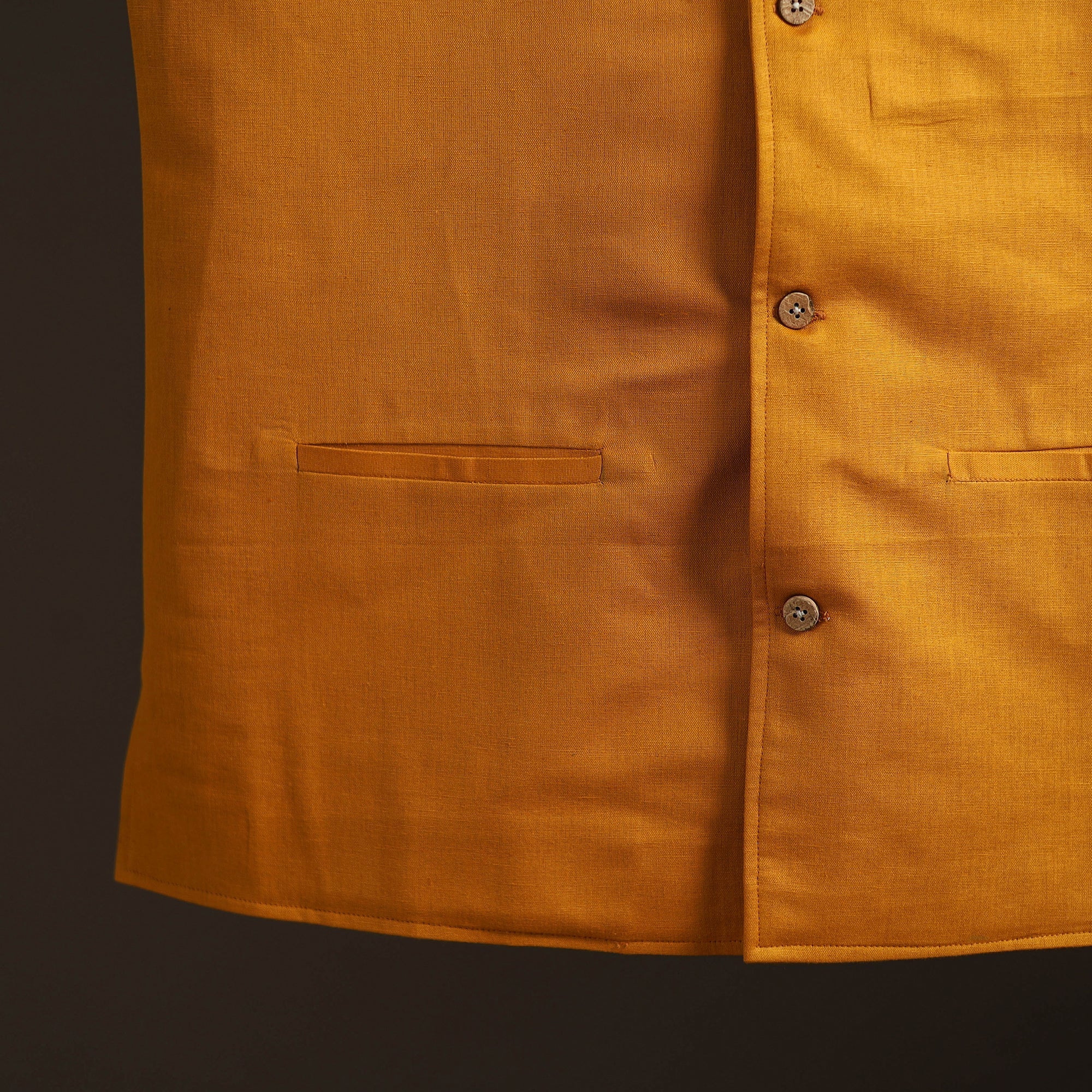 Yellow - Flex Cotton Men Plain Nehru Jacket 13 - Image 3