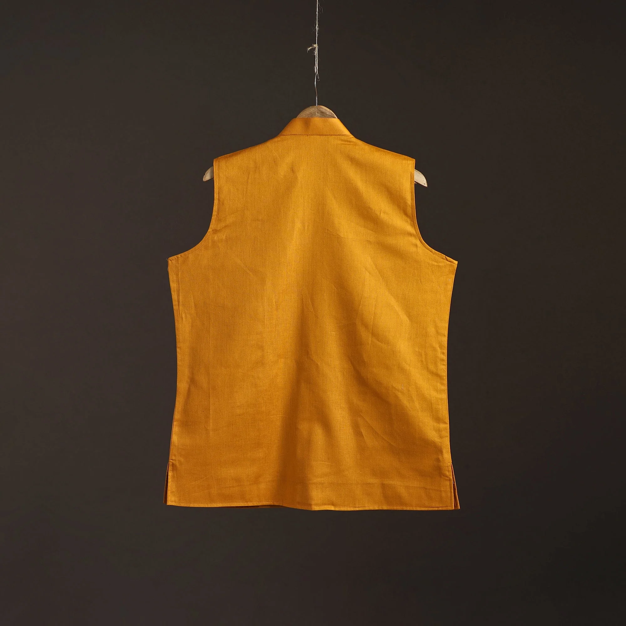 Yellow - Flex Cotton Men Plain Nehru Jacket 13 - Image 5