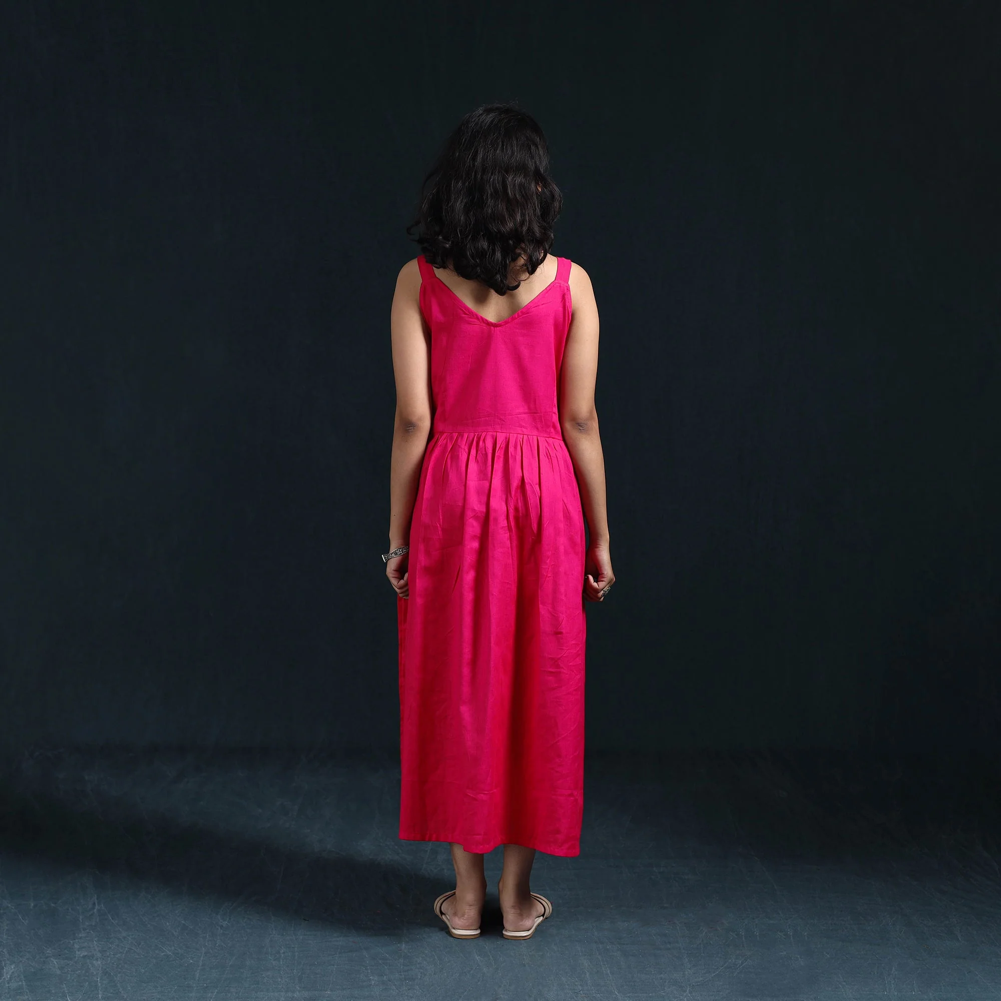 Pink - Flex Cotton Tiered Plain Dress 04 - Image 5
