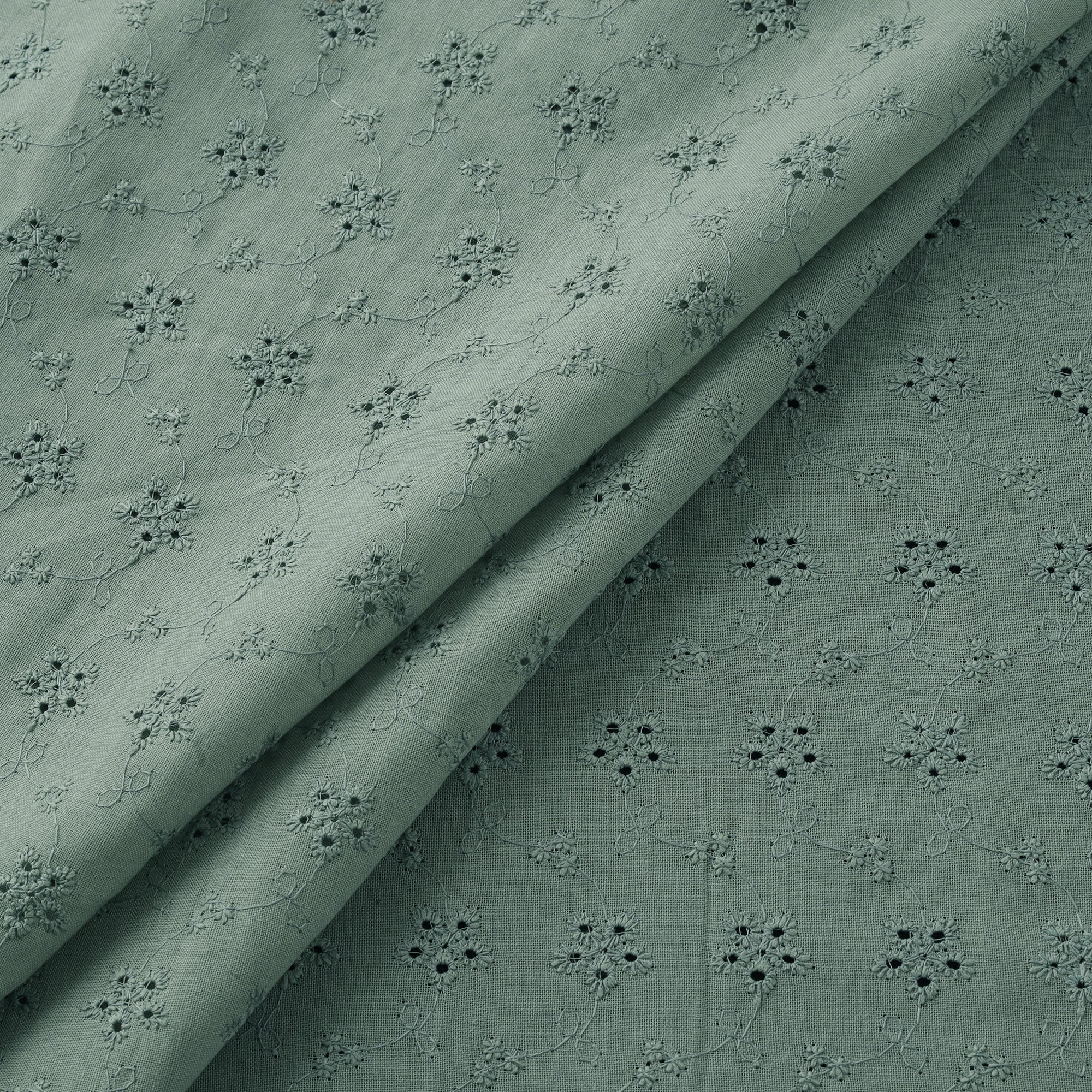 Green - Floral Embroidered Cotton Hakoba Fabric 07