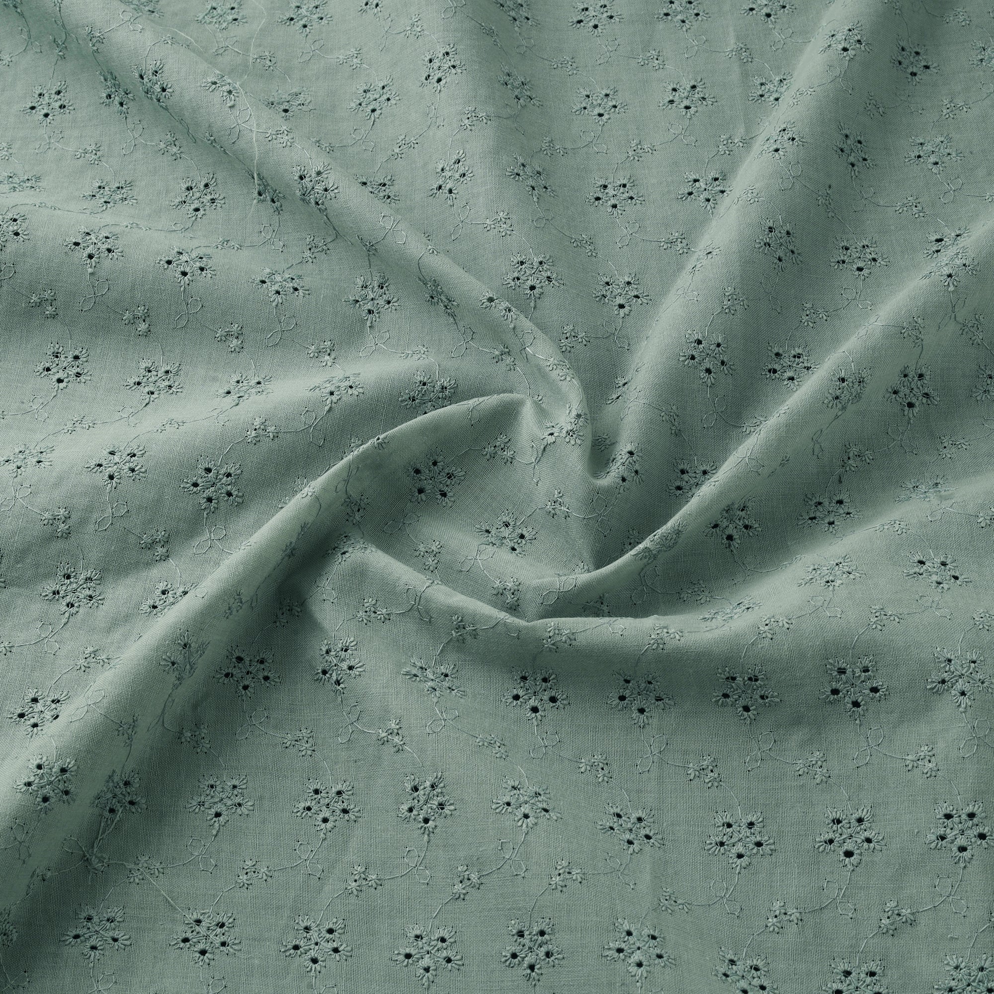 Green - Floral Embroidered Cotton Hakoba Fabric 07 - Image 3