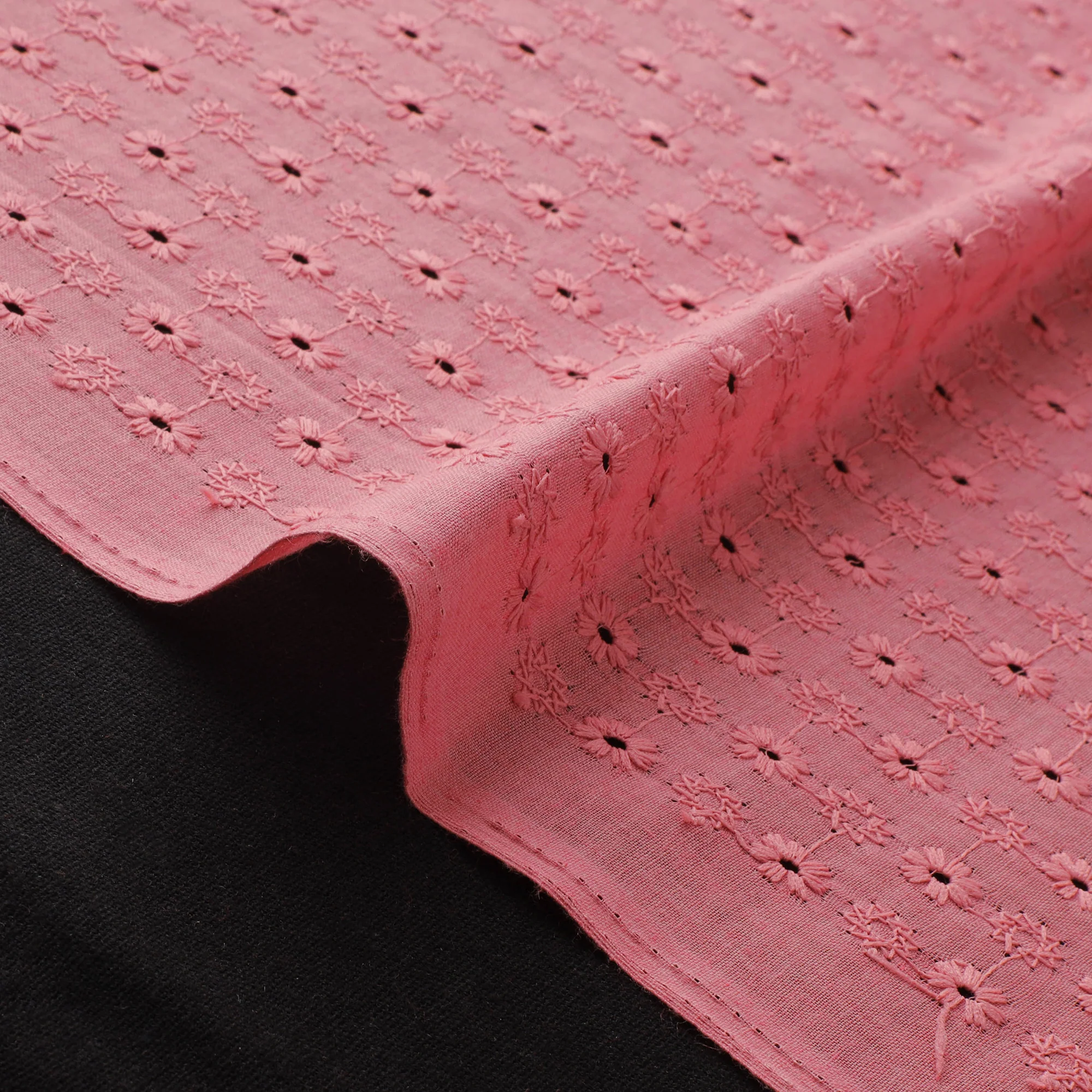 Pink - Floral Embroidered Cotton Hakoba Fabric 08 - Image 4