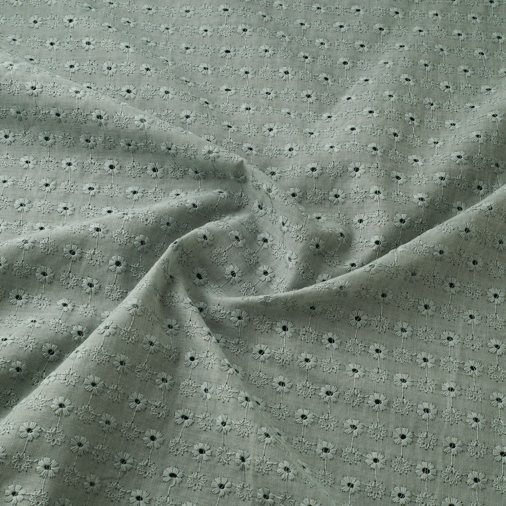 Grey - Floral Embroidered Cotton Hakoba Fabric 10 - Image 3