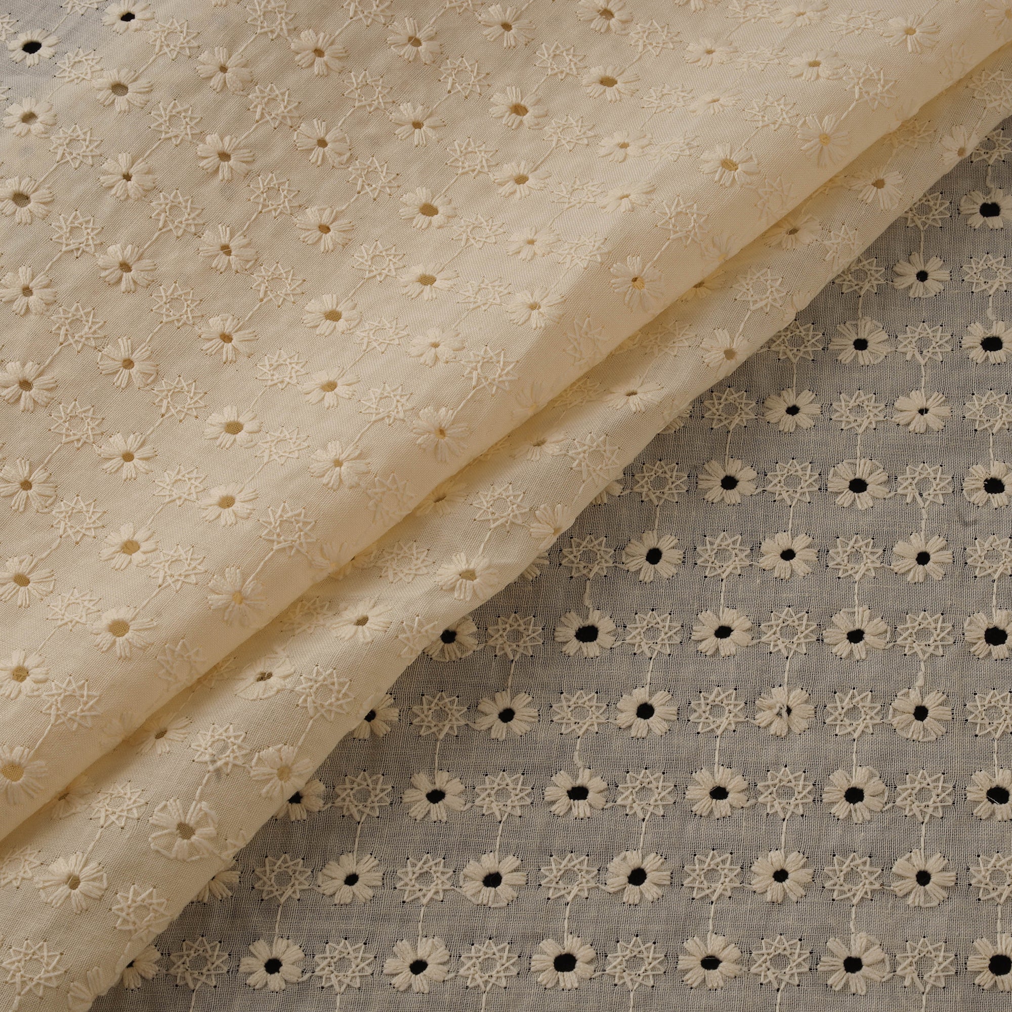 Beige - Floral Embroidered Cotton Hakoba Fabric 12