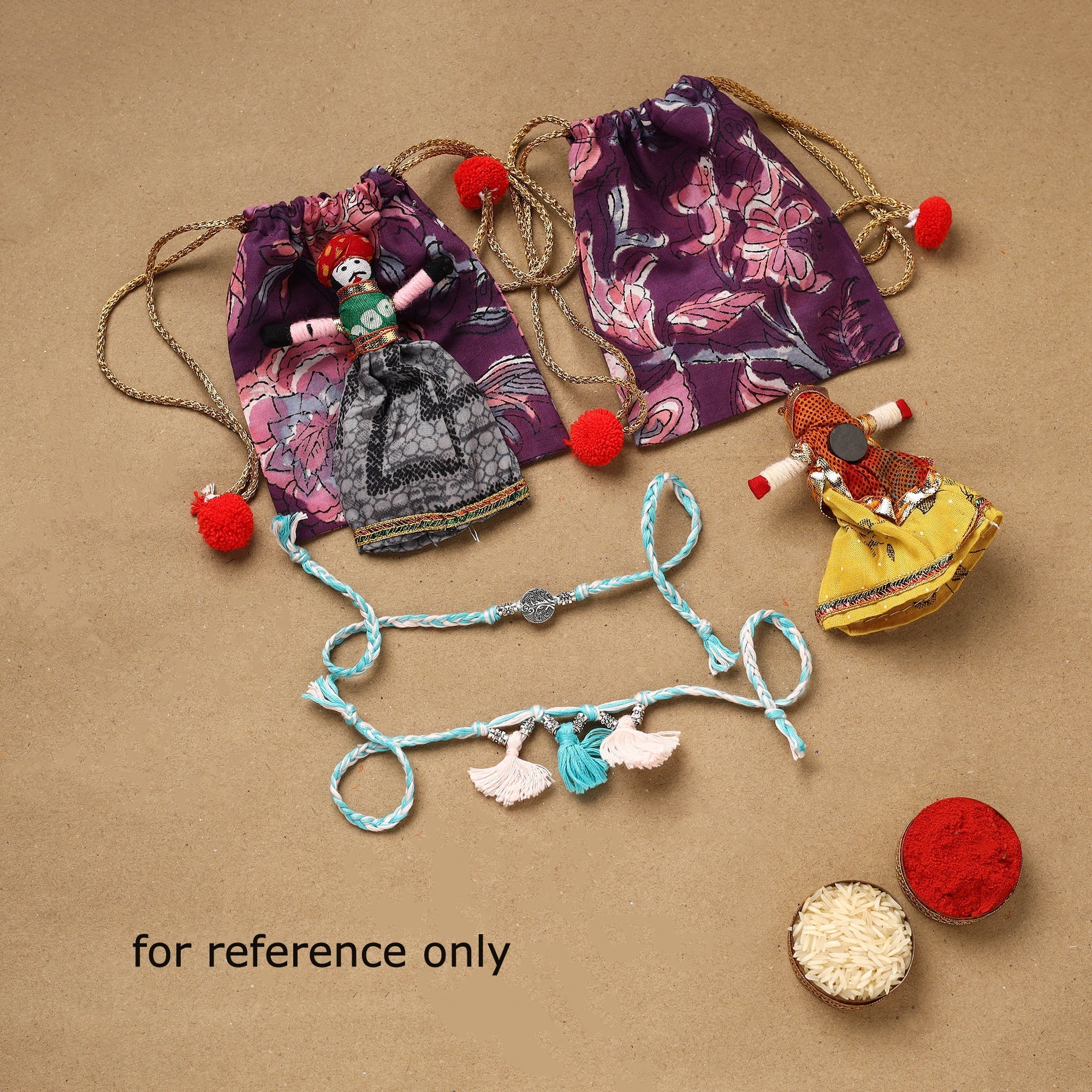 Flower Handmade Fabart Bhaiya Bhabhi Rakhi Set 109 - Image 3