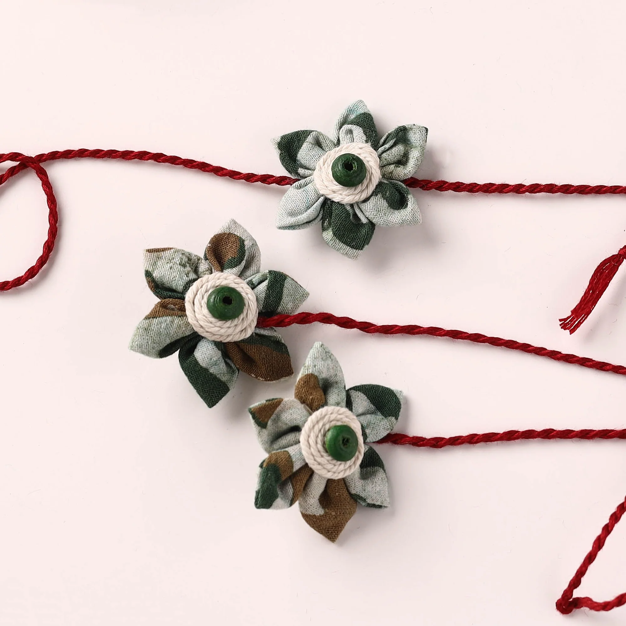 Flower Handmade Thread Work Fabart Rakhi with Lumba Set 129 - Image 2