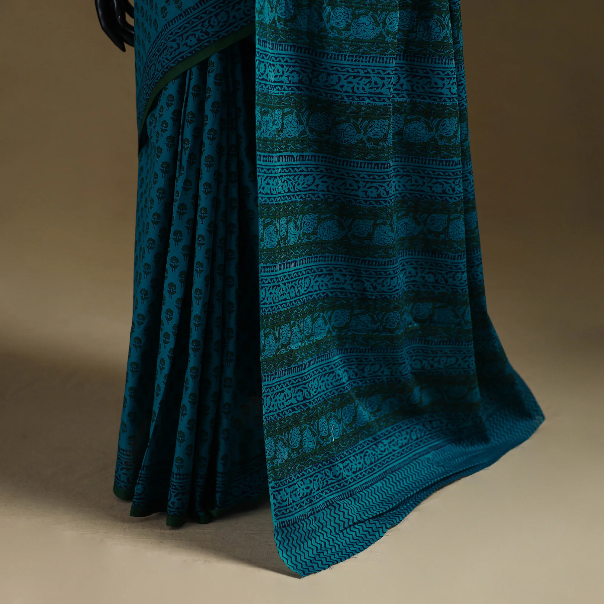 Green - Gamthi Hand Block Print Pure Mul Cotton Saree with Blouse Piece 33 - Image 5