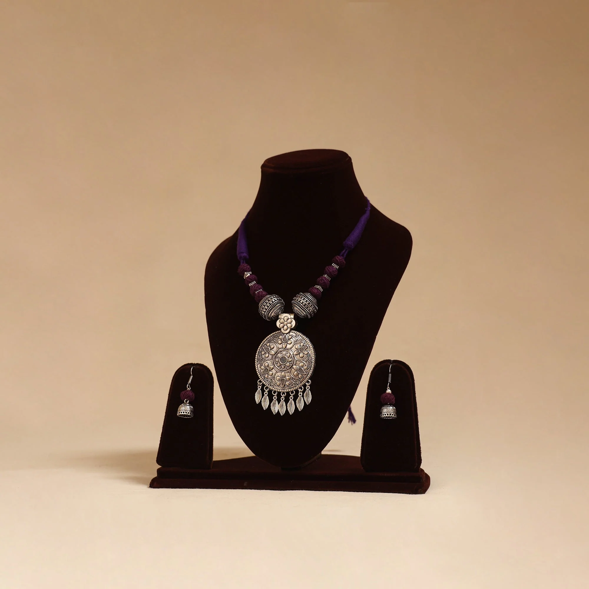 Purple - German Silver Thread Beads Necklace Set 24
