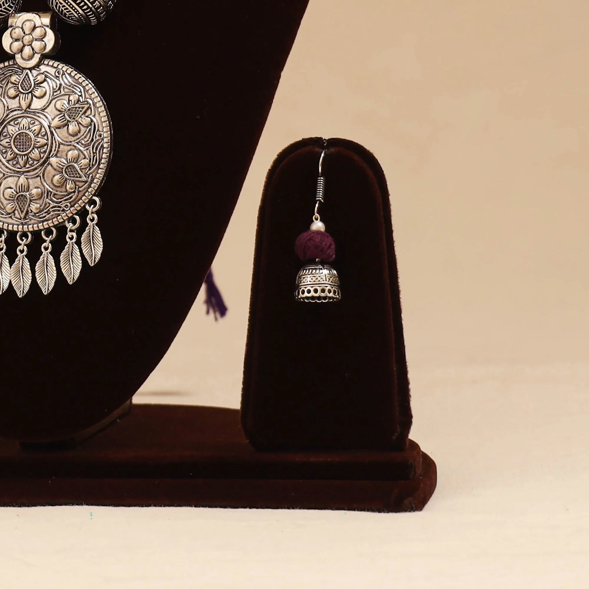 Purple - German Silver Thread Beads Necklace Set 24 - Image 2