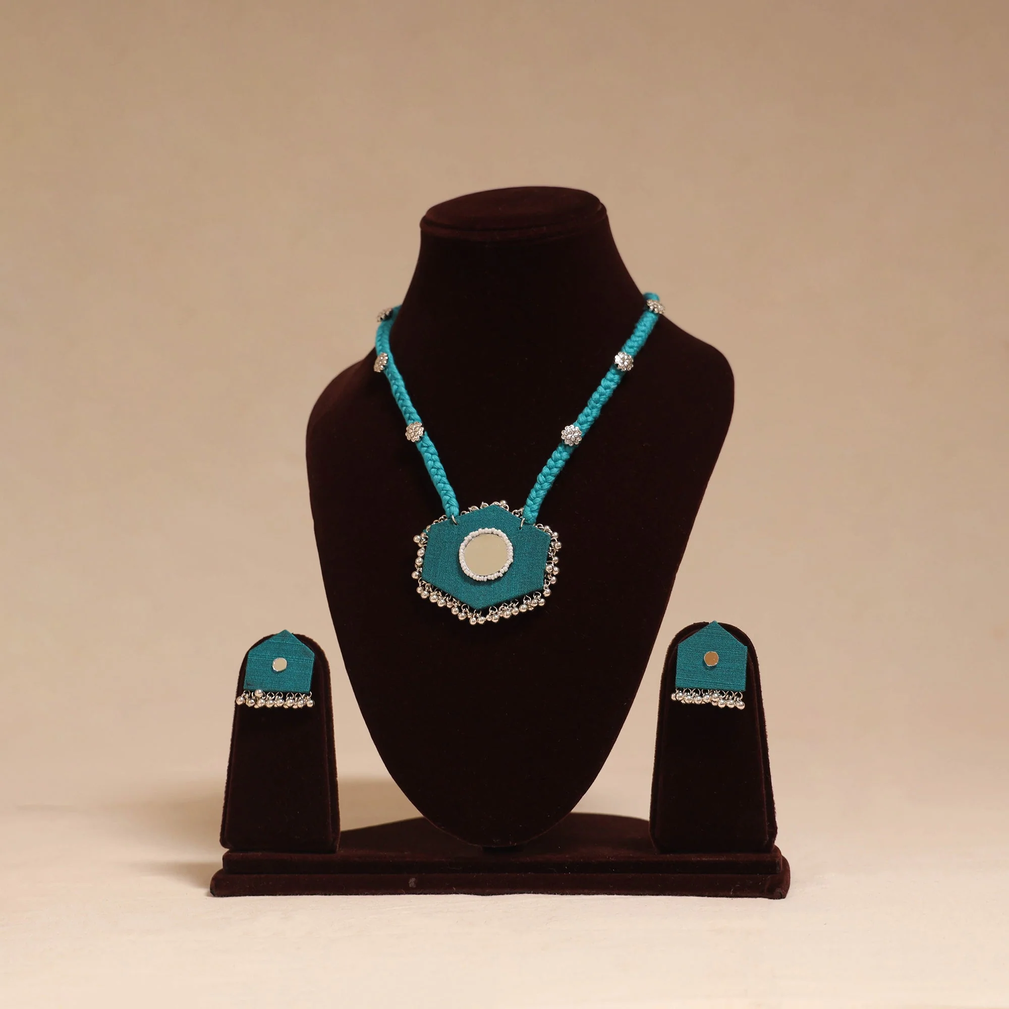 Ghungroo Mirror Work Fabart Necklace Set 02