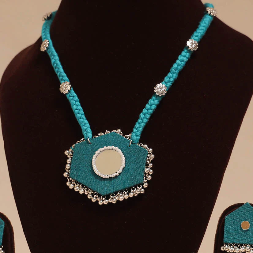 Ghungroo Mirror Work Fabart Necklace Set 02 - Image 2