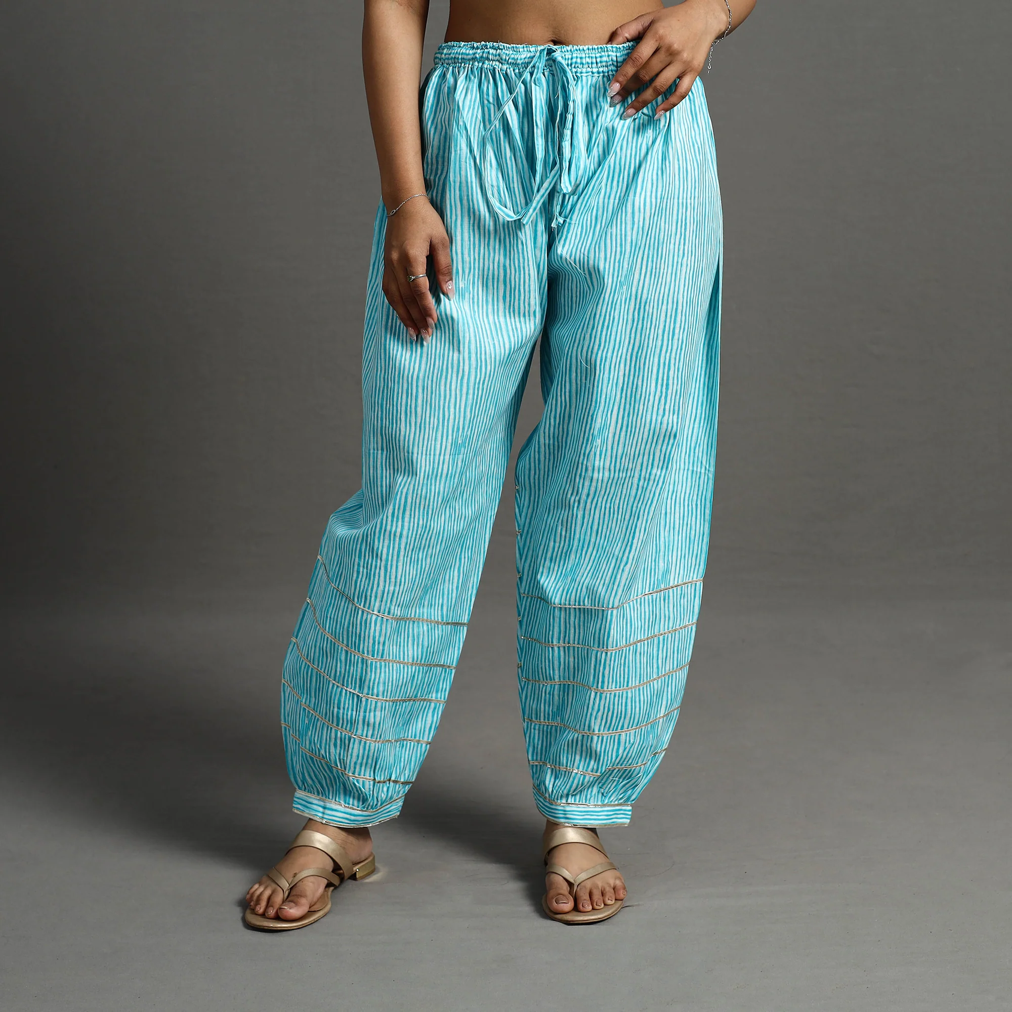 Blue - Gota Work Cotton Jaipur Afghani Salwar 09 - Image 2