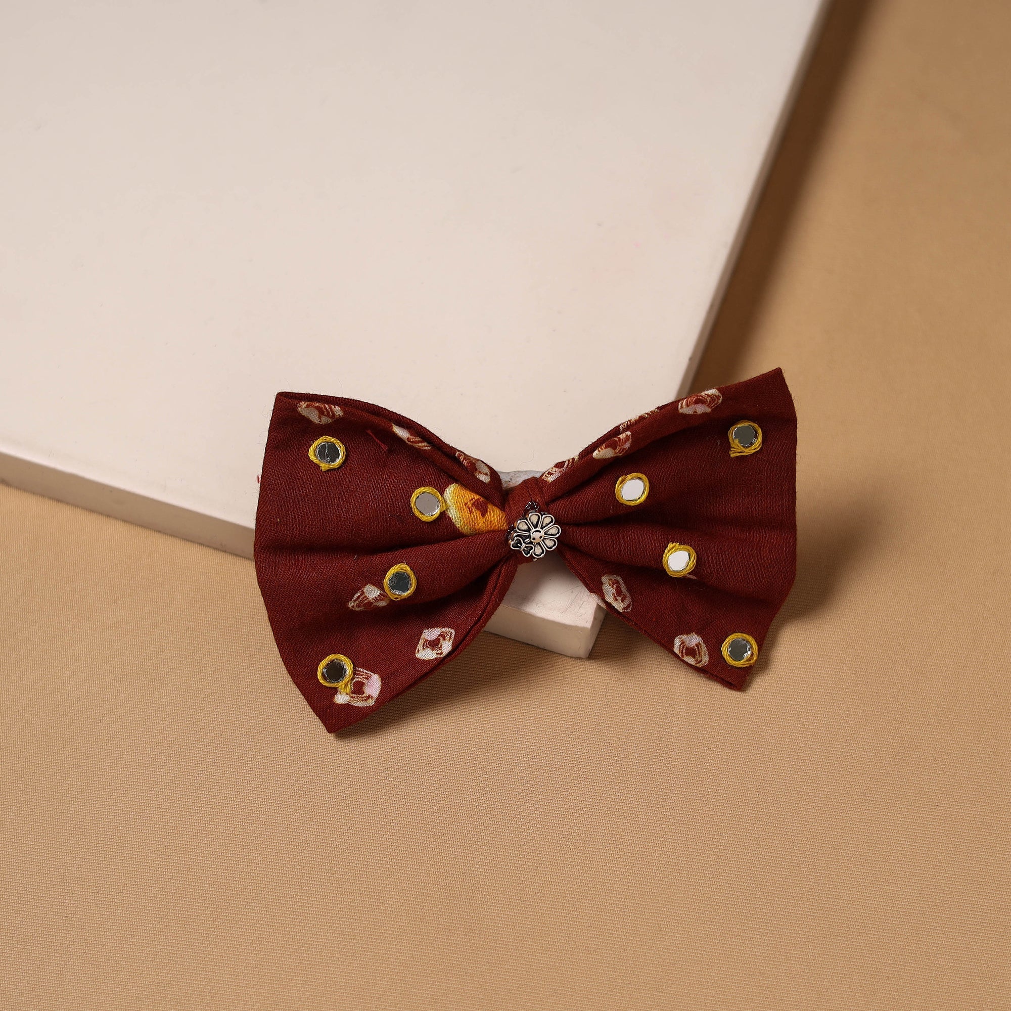 Maroon - GS Mirror Work Women's Bow Hair Clip 53