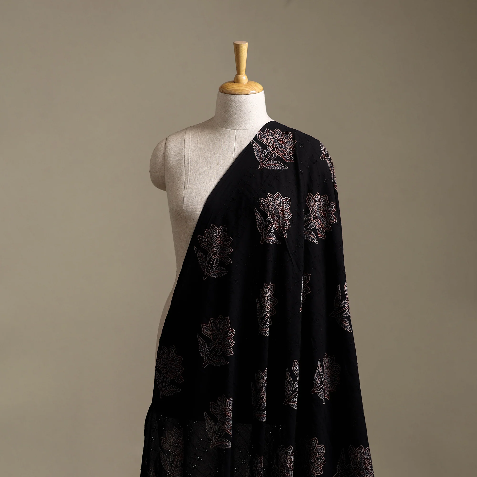 Black - Hakoba Hand Block Ajrakh Print Natural Dyed Cotton Fabric 04 - Image 2