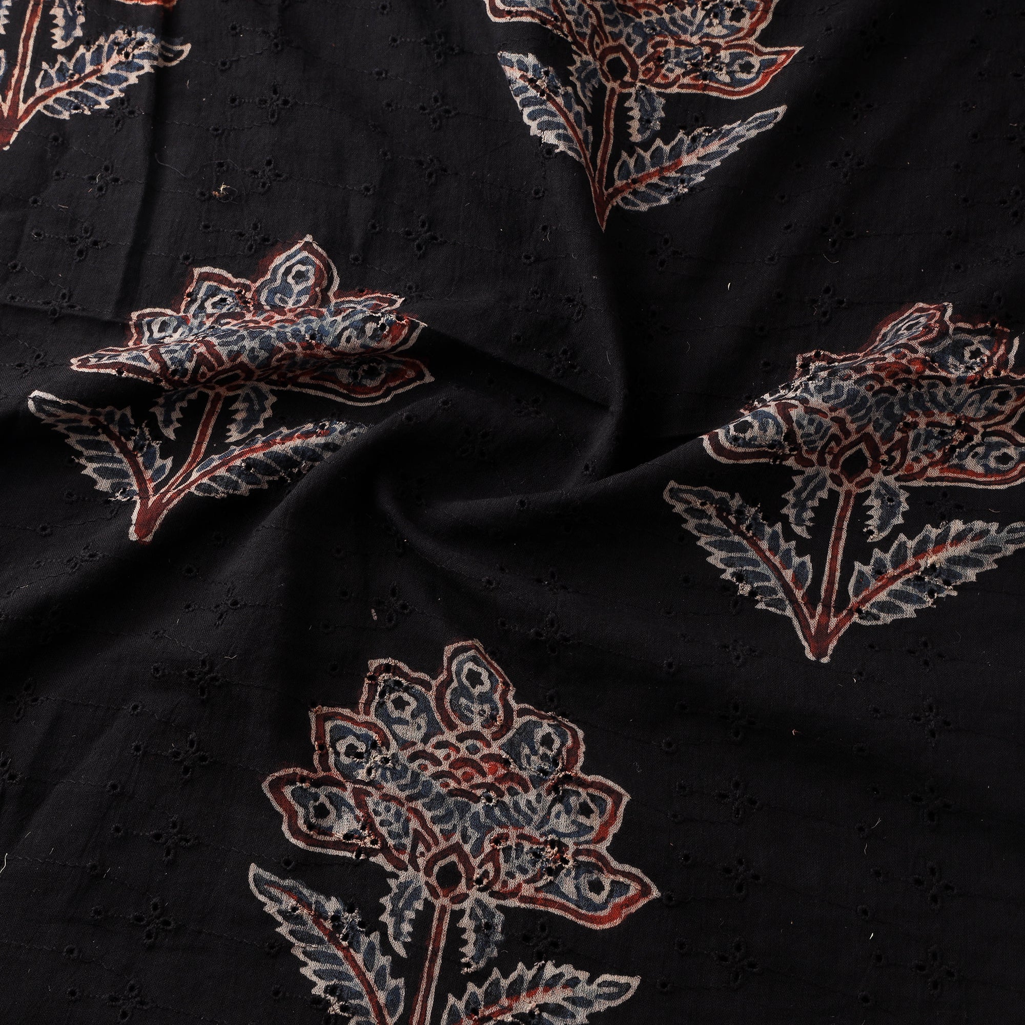 Black - Hakoba Hand Block Ajrakh Print Natural Dyed Cotton Fabric 04 - Image 3