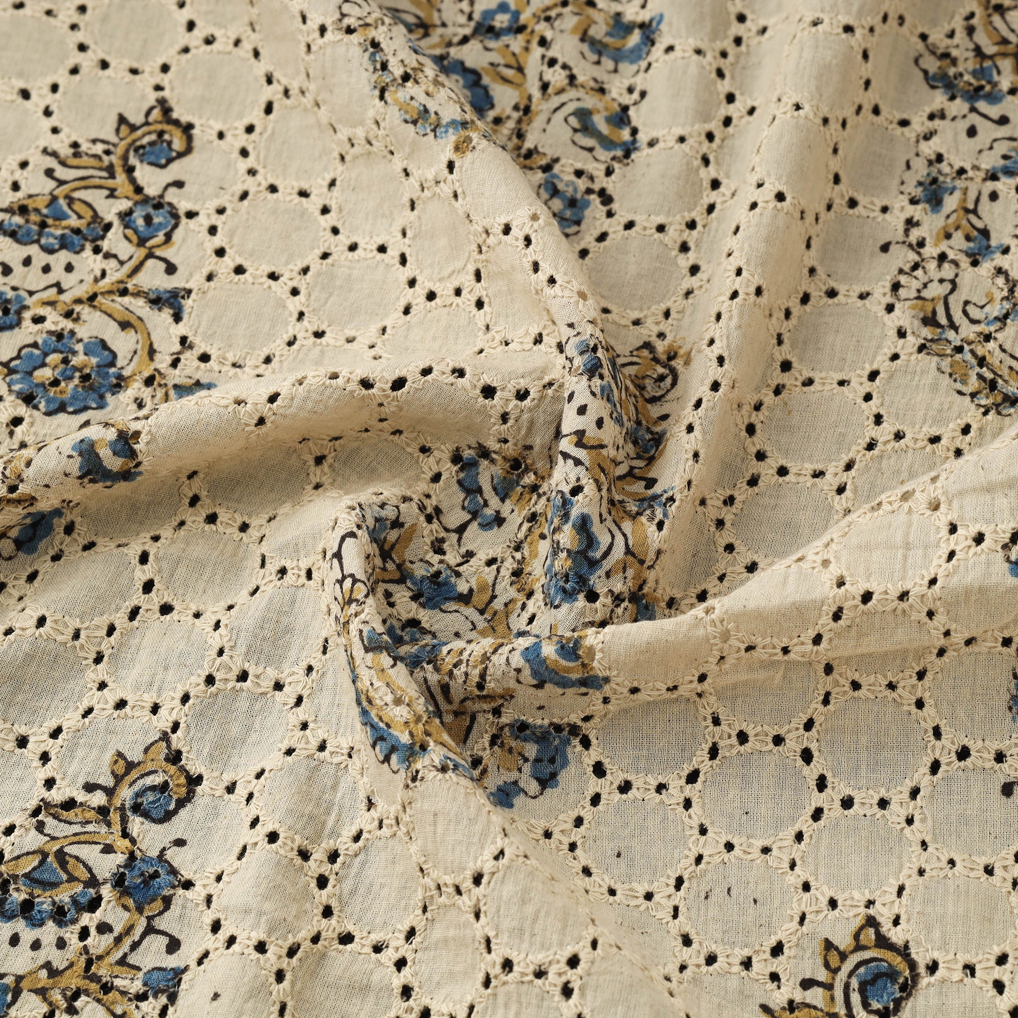 Beige - Hakoba Hand Block Ajrakh Print Natural Dyed Cotton Fabric 110 - Image 3