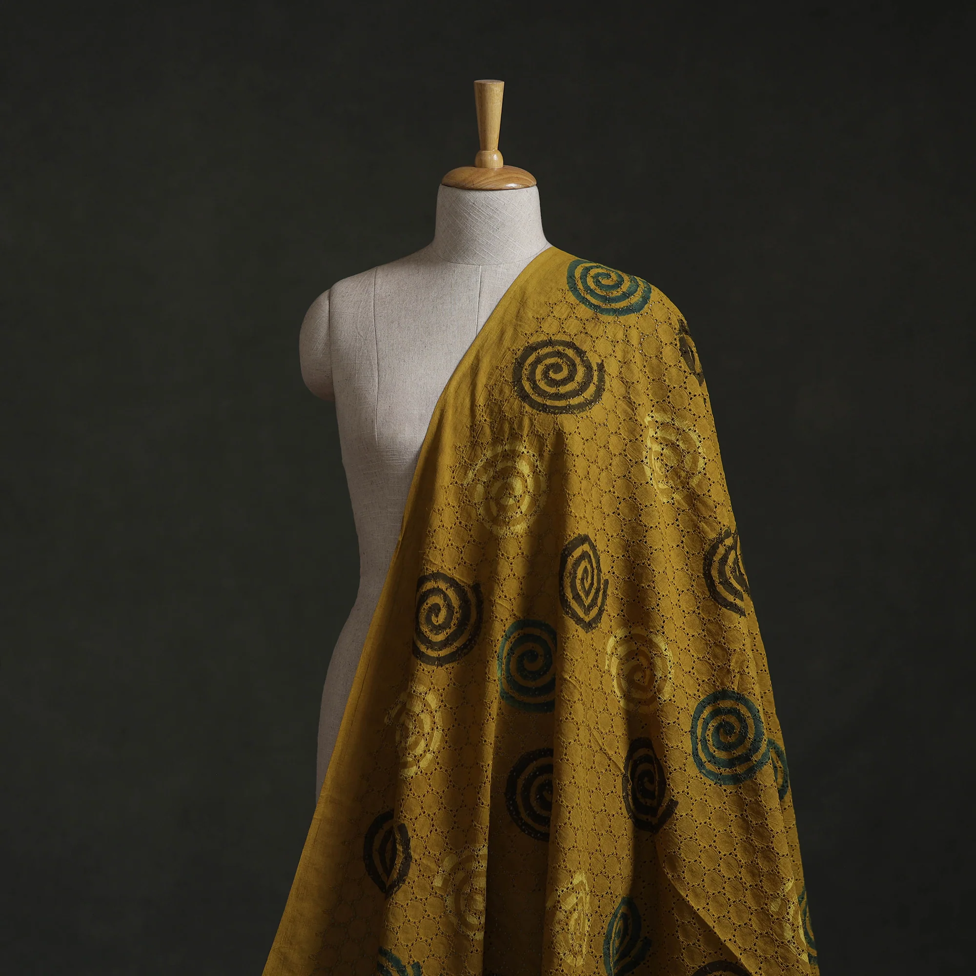 Yellow - Hakoba Hand Block Ajrakh Print Natural Dyed Cotton Fabric 114 - Image 2