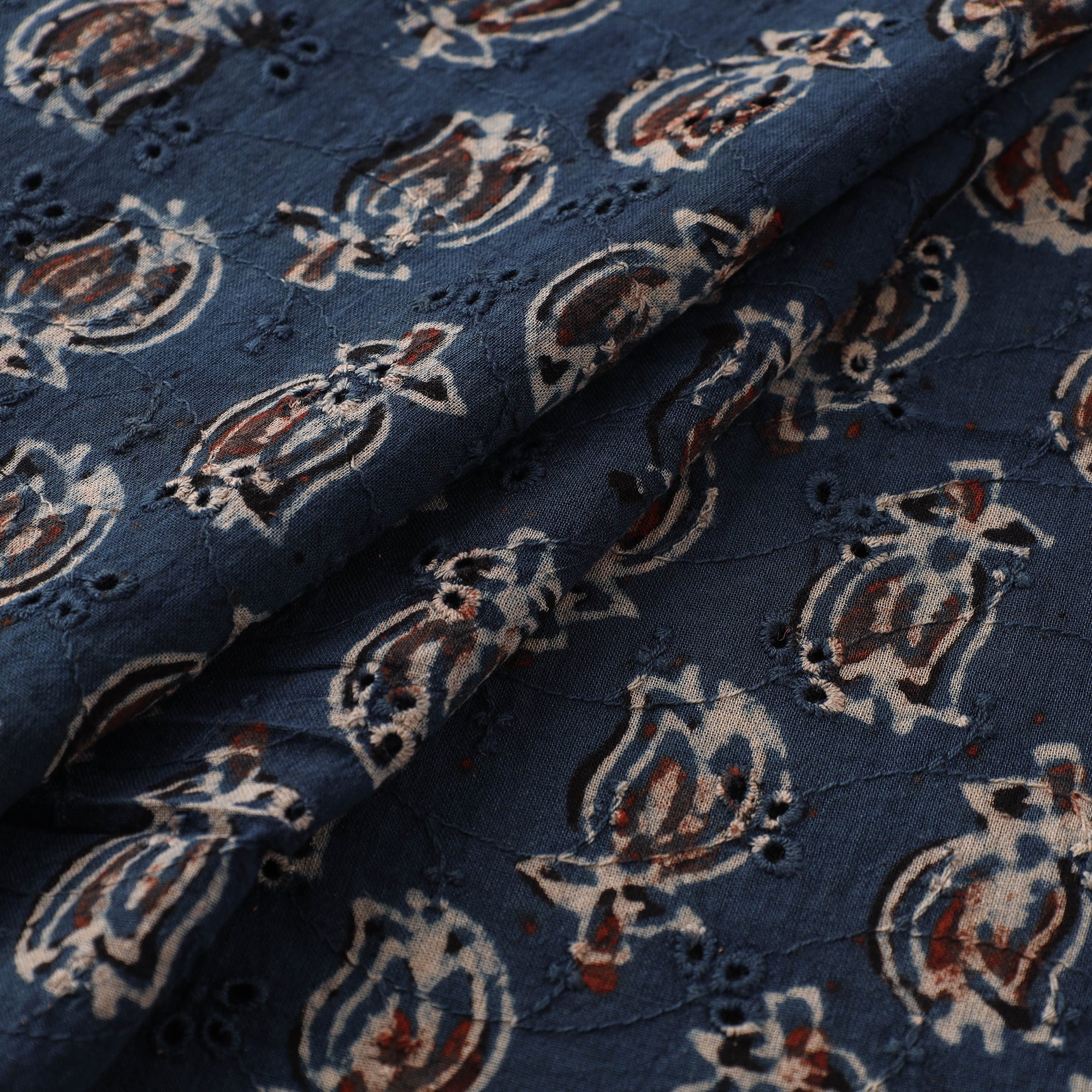 Blue - Hakoba Hand Block Ajrakh Print Natural Dyed Cotton Fabric 12