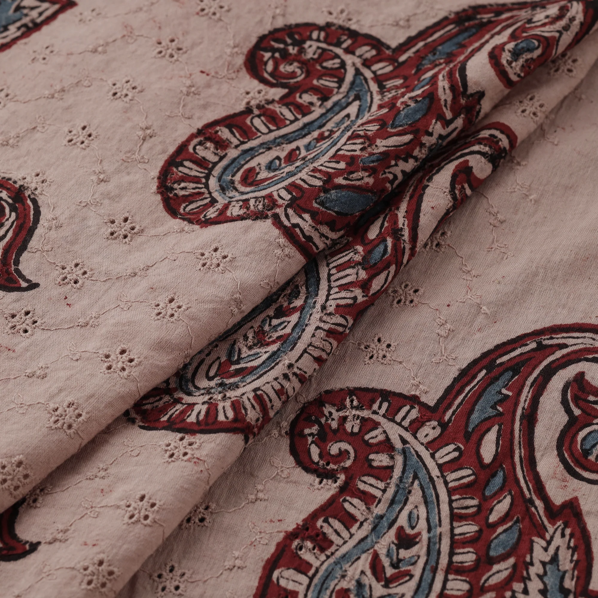 Peach - Hakoba Hand Block Ajrakh Print Natural Dyed Cotton Fabric 123