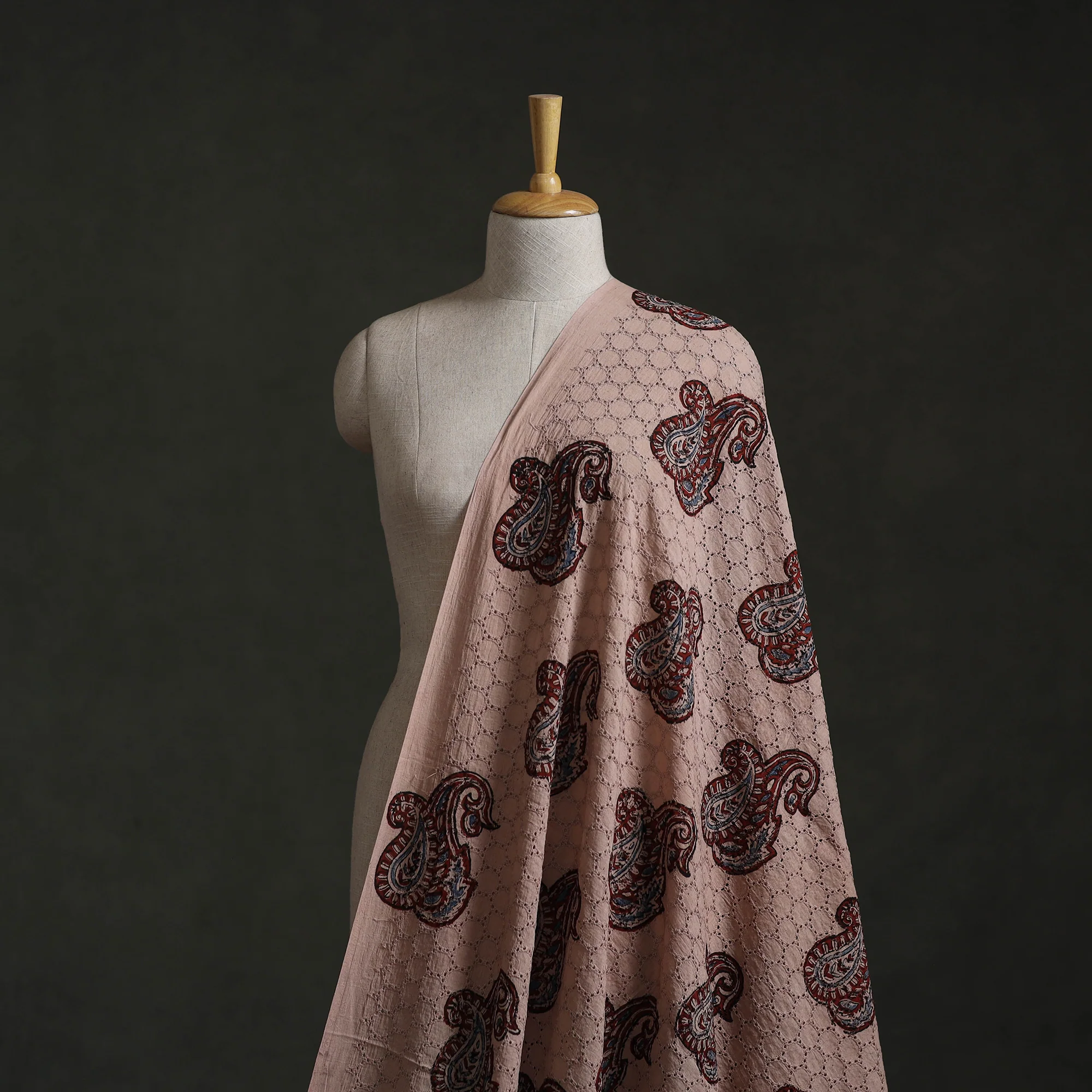 Beige - Hakoba Hand Block Ajrakh Print Natural Dyed Cotton Fabric 124 - Image 2