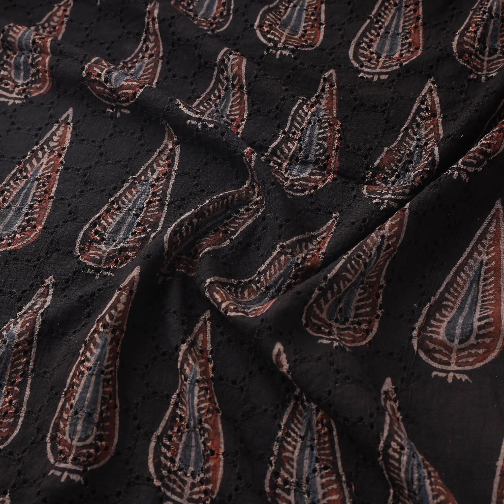 Black - Hakoba Hand Block Ajrakh Print Natural Dyed Cotton Fabric 145 - Image 3