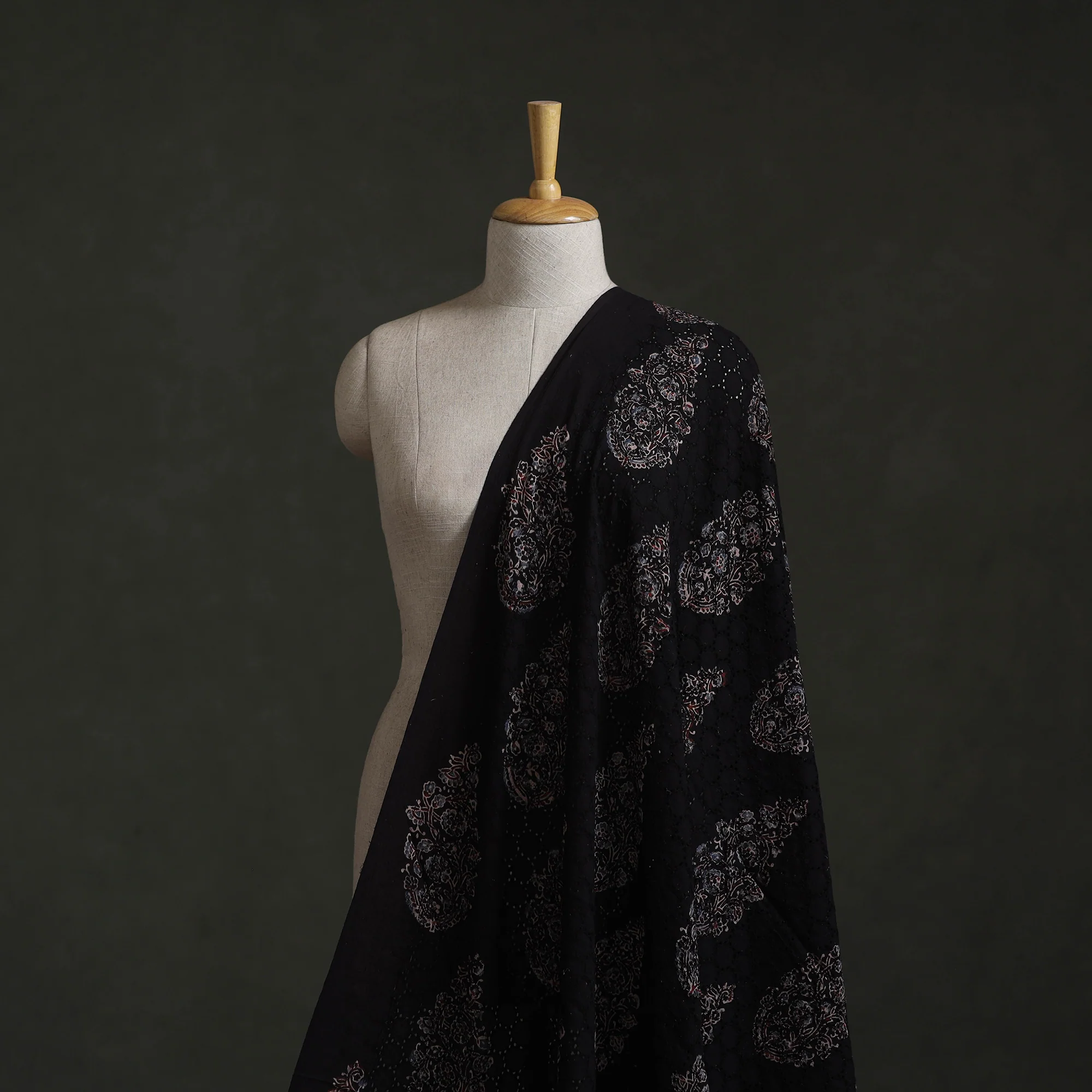 Black - Hakoba Hand Block Ajrakh Print Natural Dyed Cotton Fabric 147 - Image 2