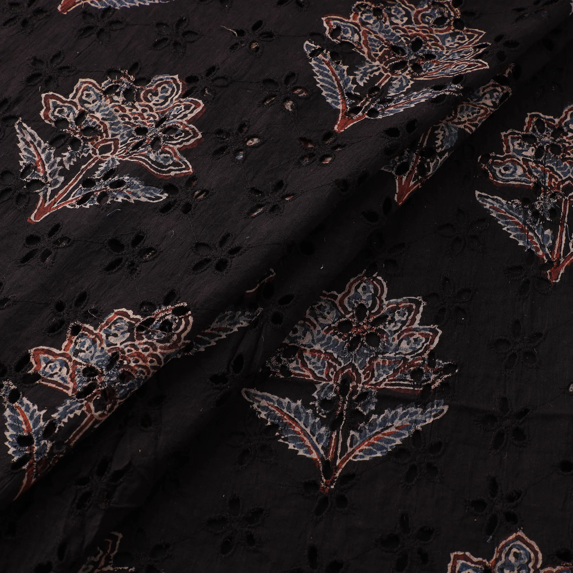 Black - Hakoba Hand Block Ajrakh Print Natural Dyed Cotton Fabric 17