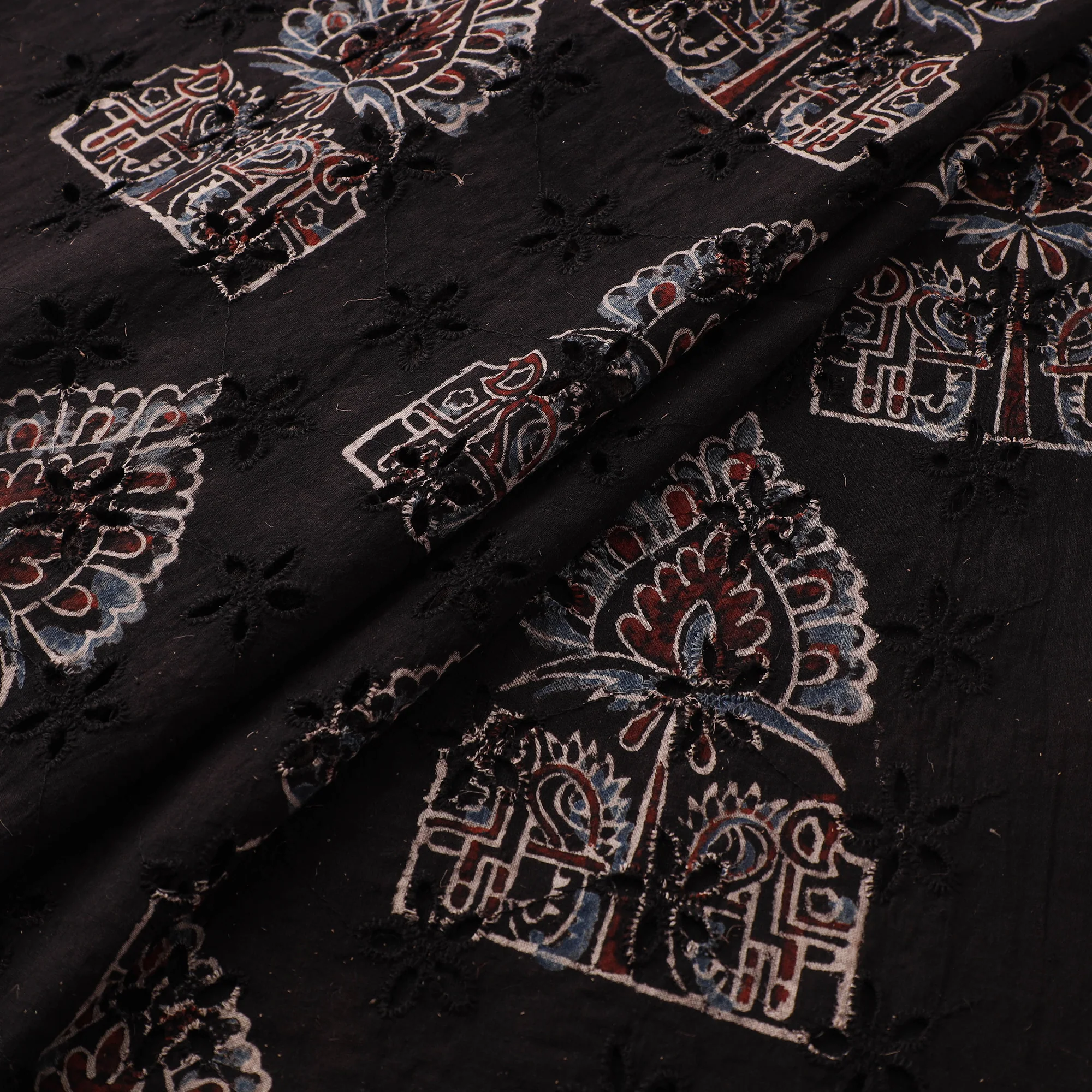 Black - Hakoba Hand Block Ajrakh Print Natural Dyed Cotton Fabric 18
