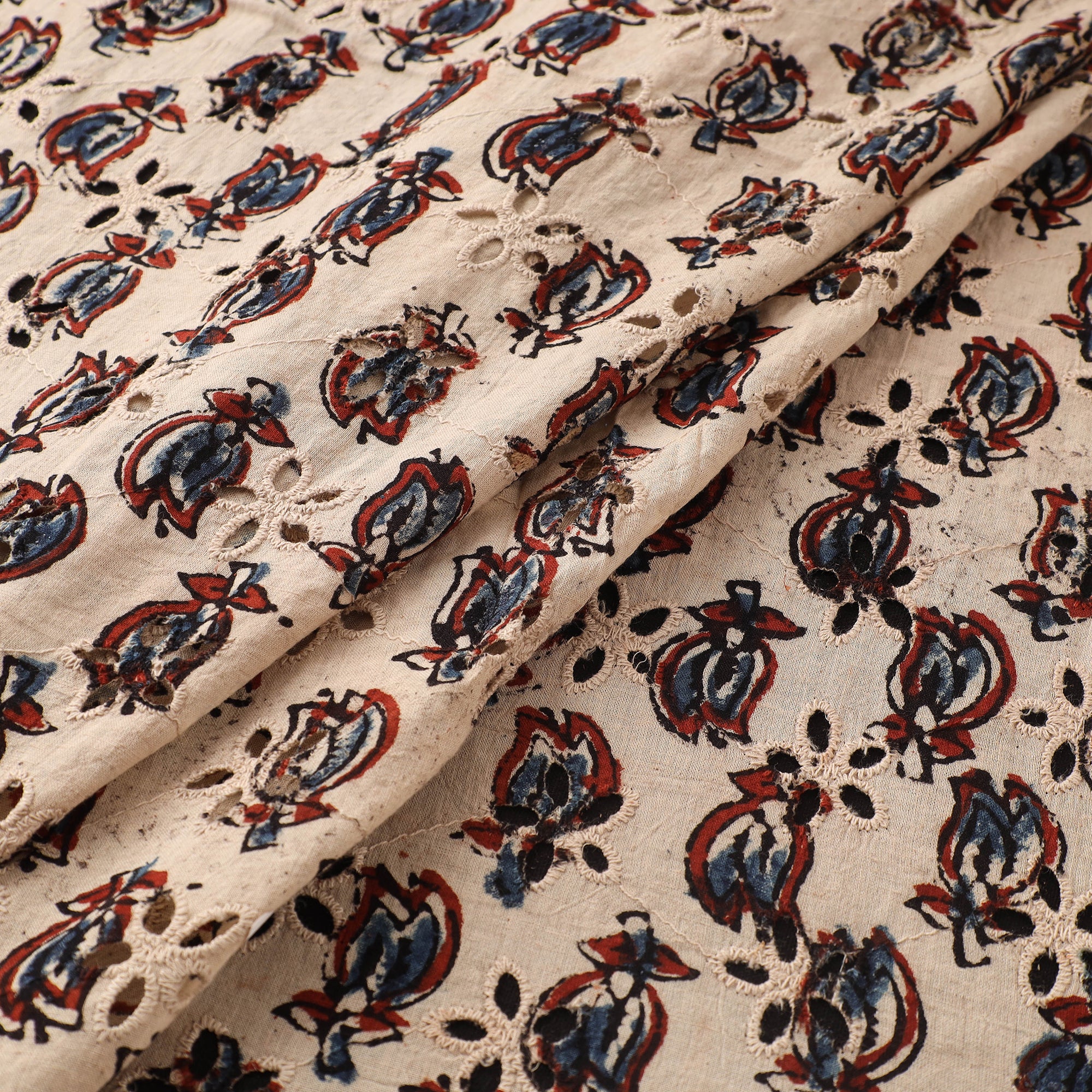 Beige - Hakoba Hand Block Ajrakh Print Natural Dyed Cotton Fabric 22