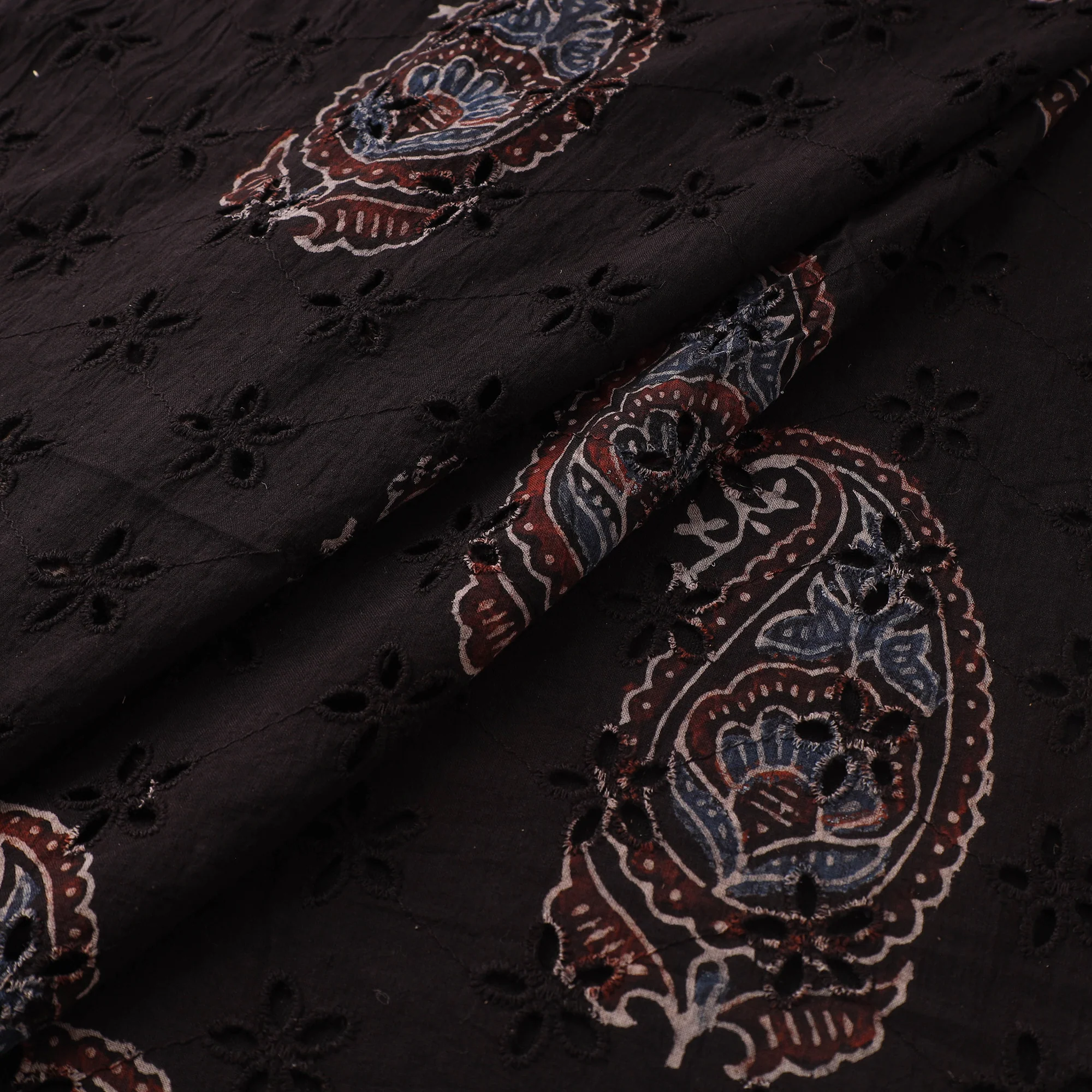 Black - Hakoba Hand Block Ajrakh Print Natural Dyed Cotton Fabric 23